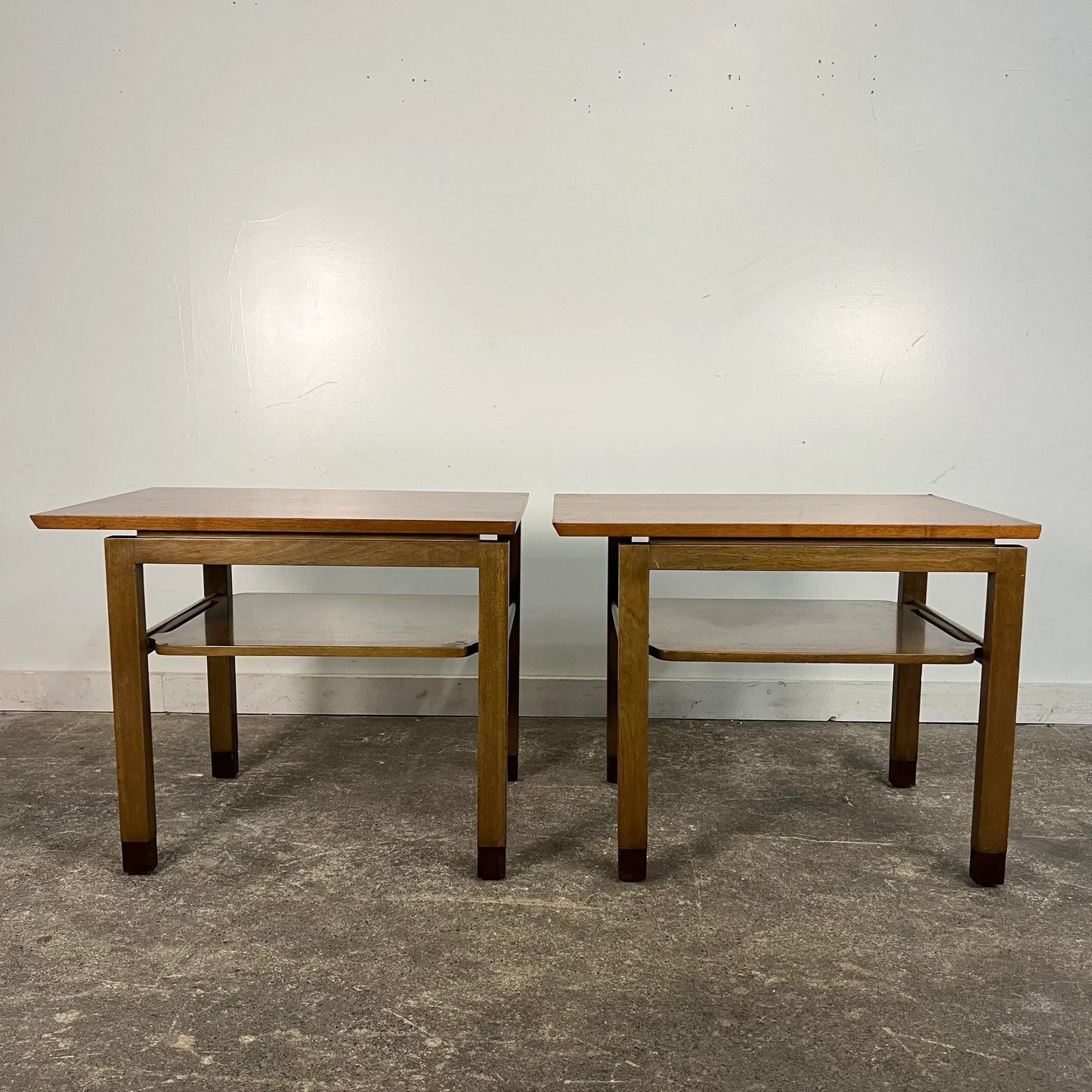 Pair of Two Tiered Leather Wrapped Dunbar Side Tables