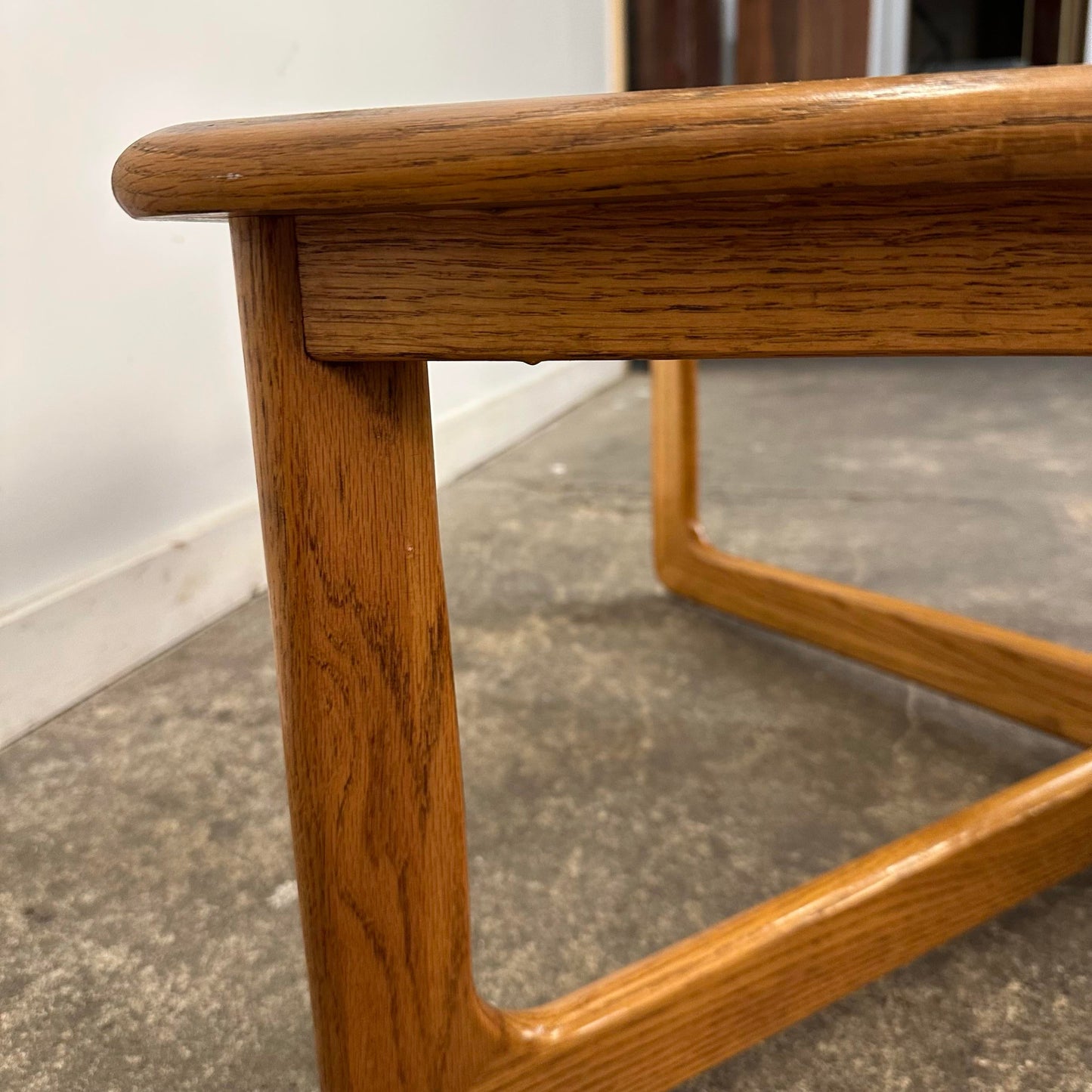 Mid Century Modern Lane Perception Smoked Glass Top and Oak Coffee Table