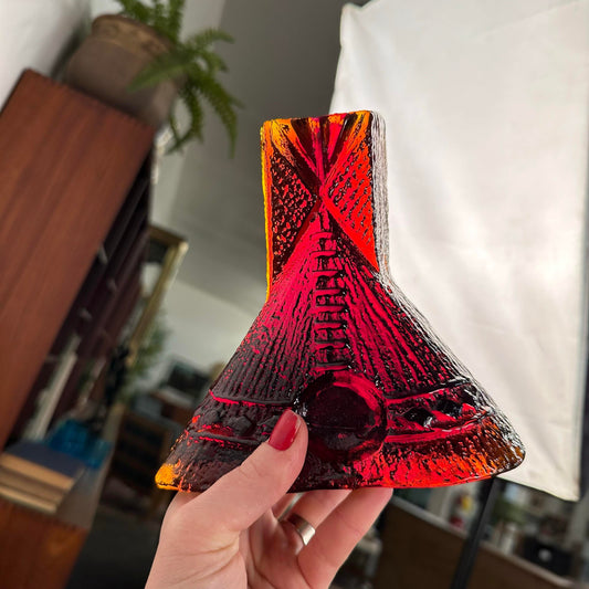 Vintage Blenko Glass Bookend Tepees Native American Amber