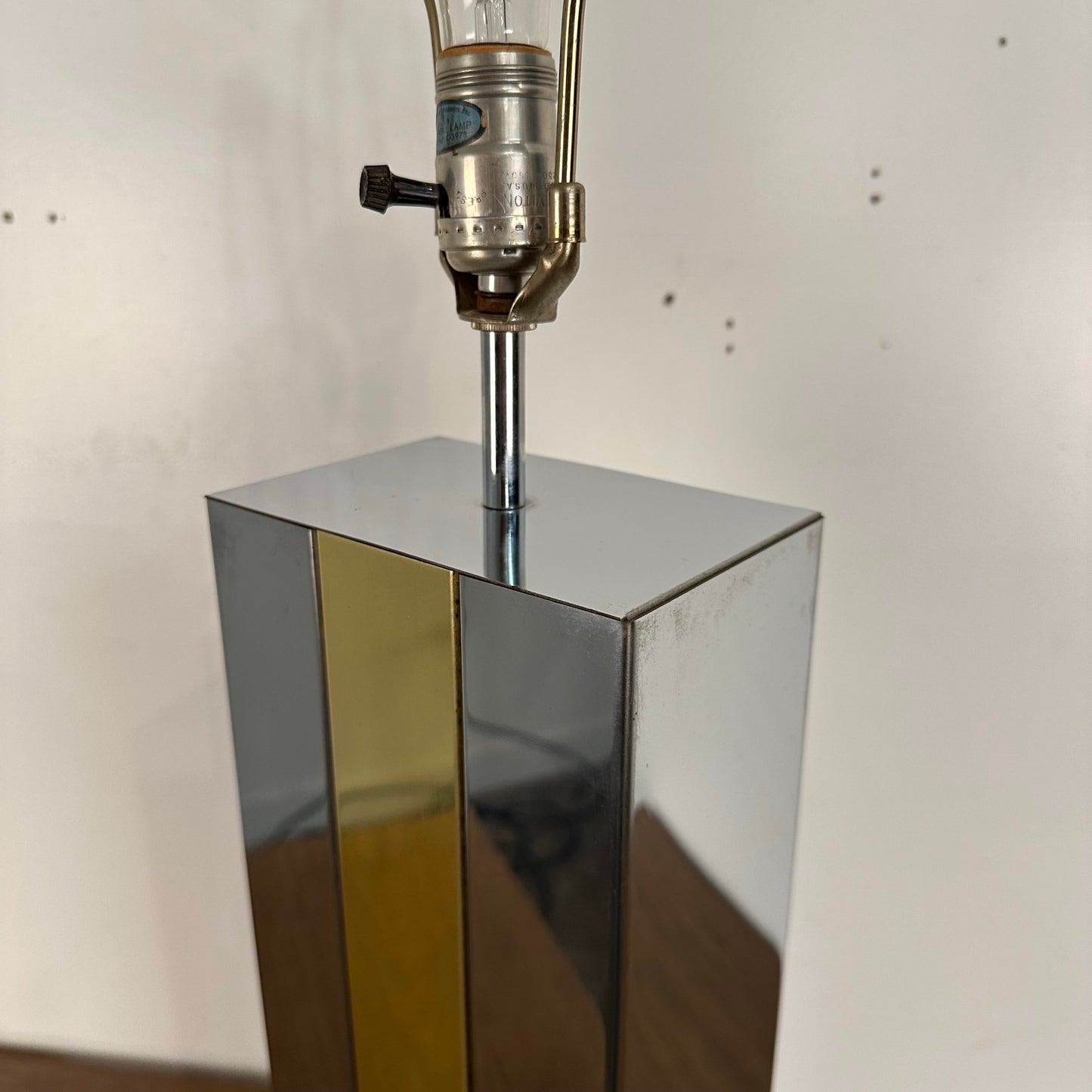 Mid Century Modern Robert Sonneman Chrome and Brass Table Lamp Style of Paul Evans