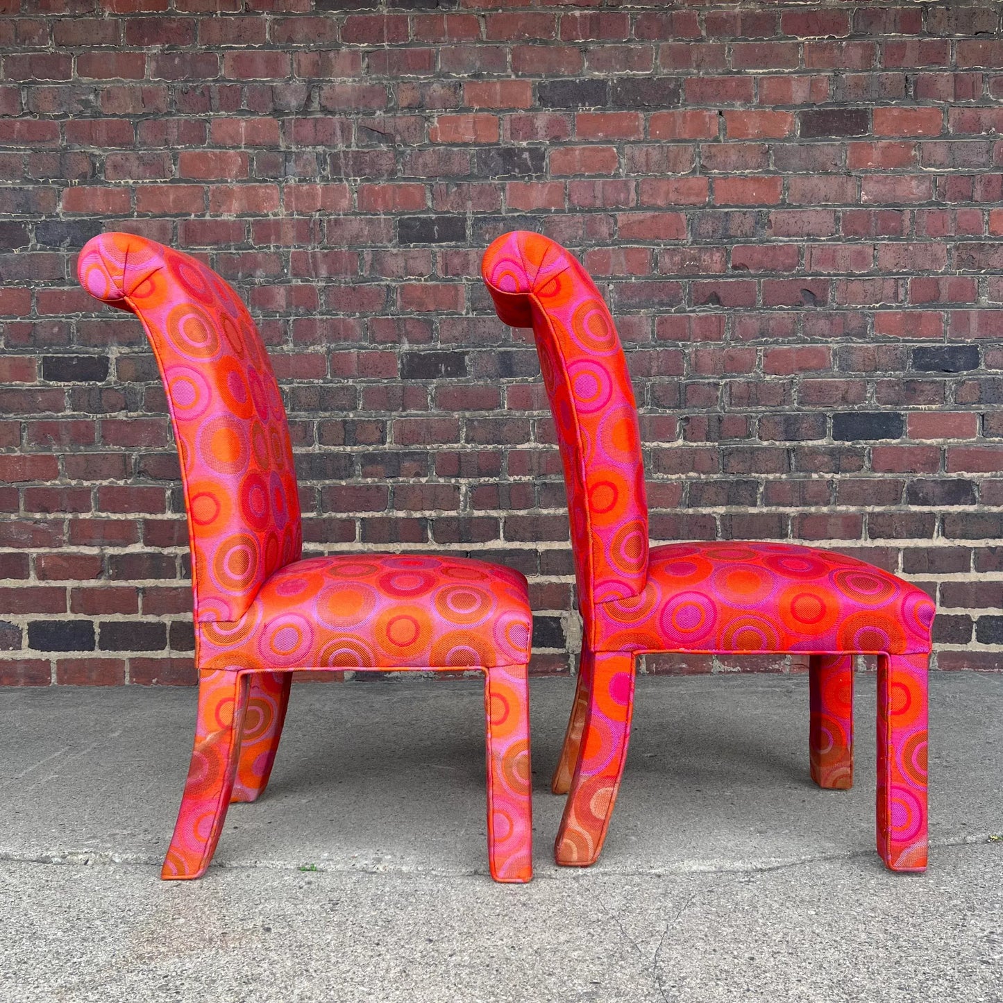 Pair of Tall Back Parsons Chairs Midcentury Fabric