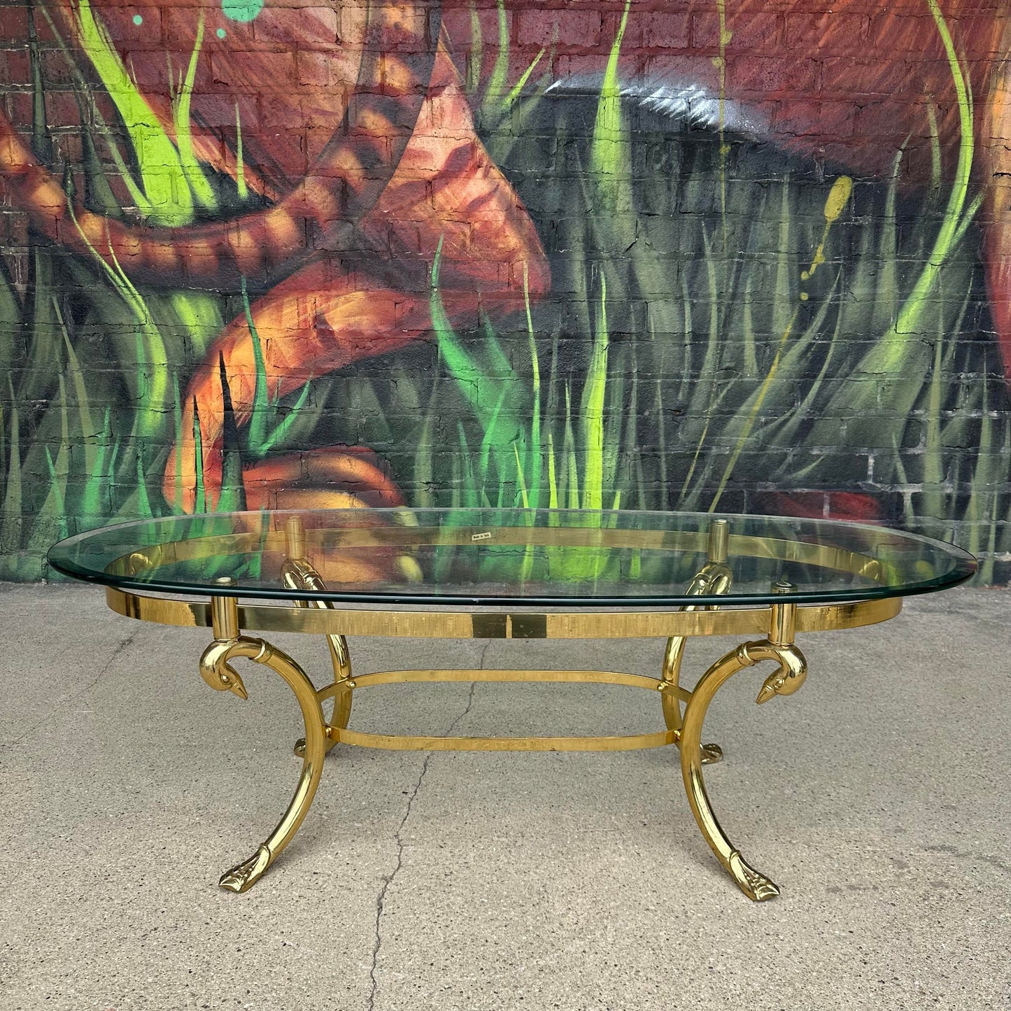Vintage Italian Swan Head Oval Coffee Table in the Style of LaBarge