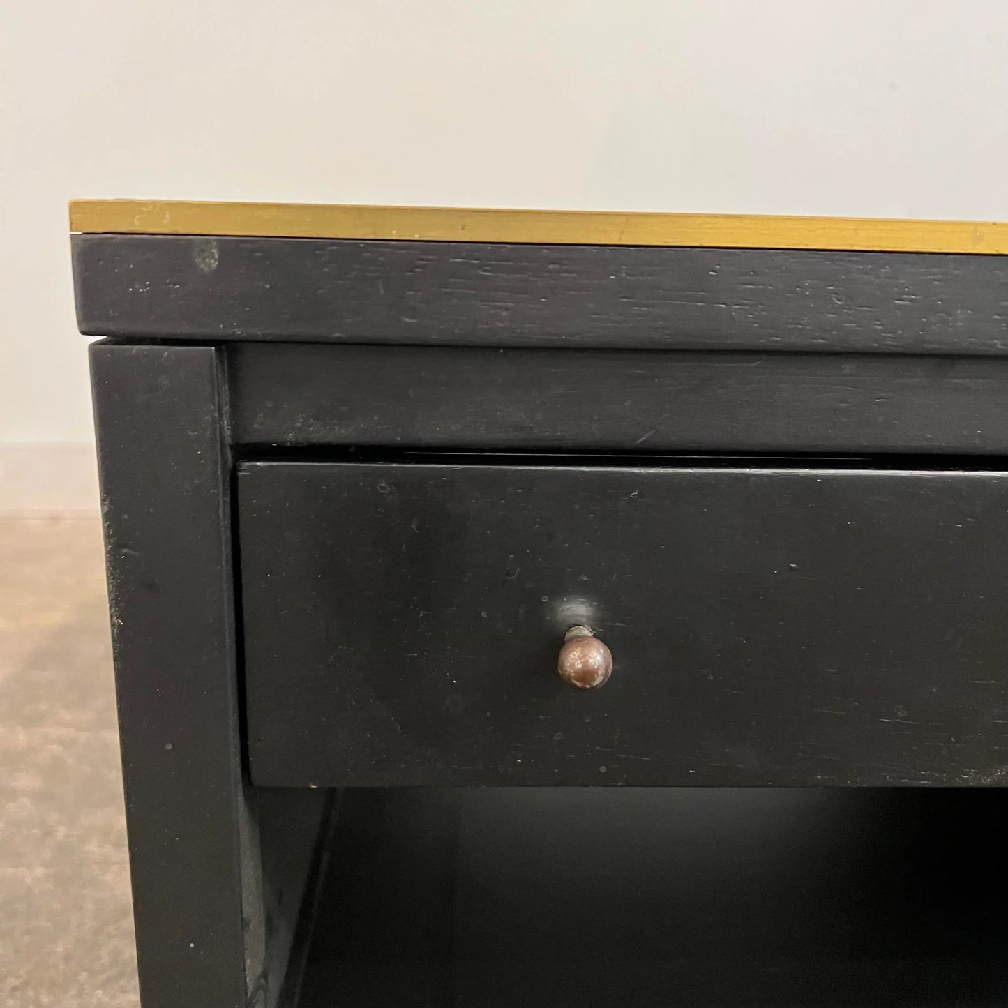 Paul McCobb for Calvin Leather Top Brass Trim Black Coffee Table