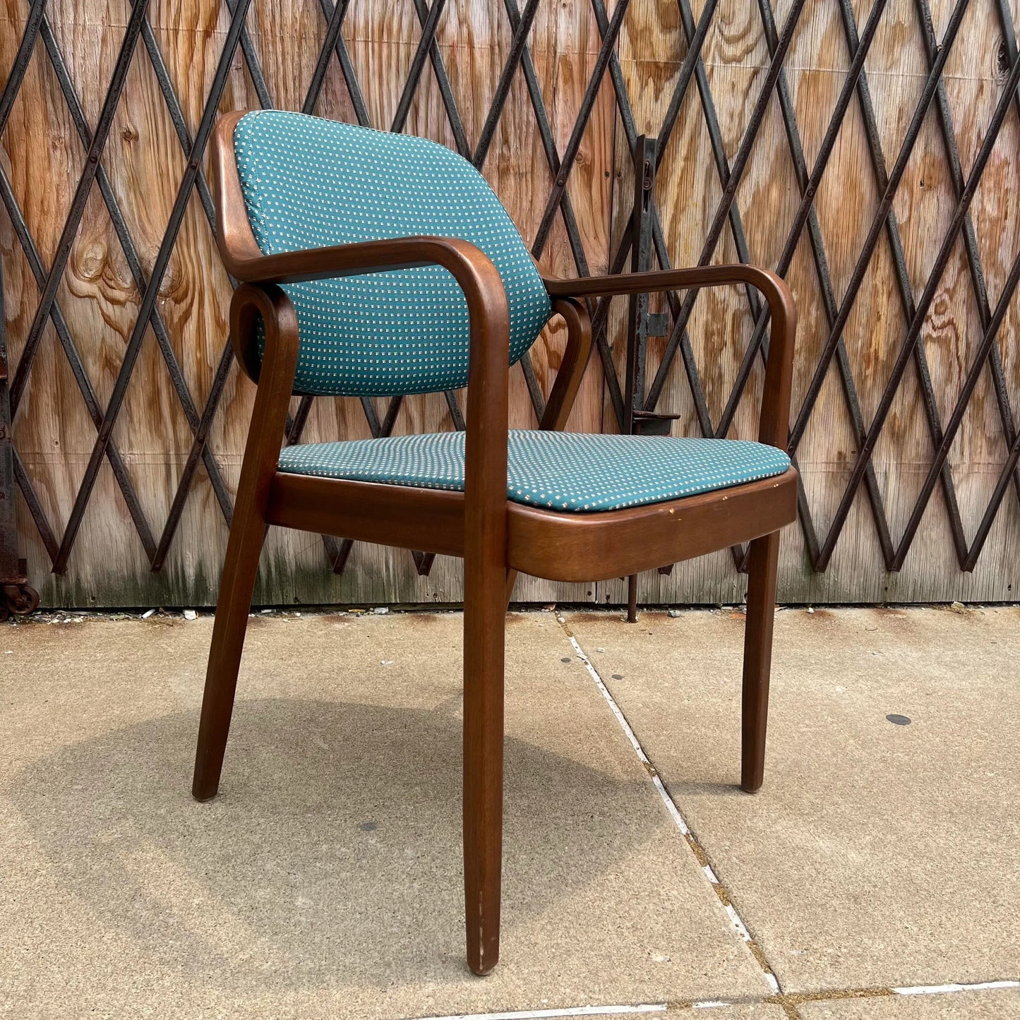 Pair of Bentwood Office Chairs by Don Pettit for Knoll Blue and White Fabric