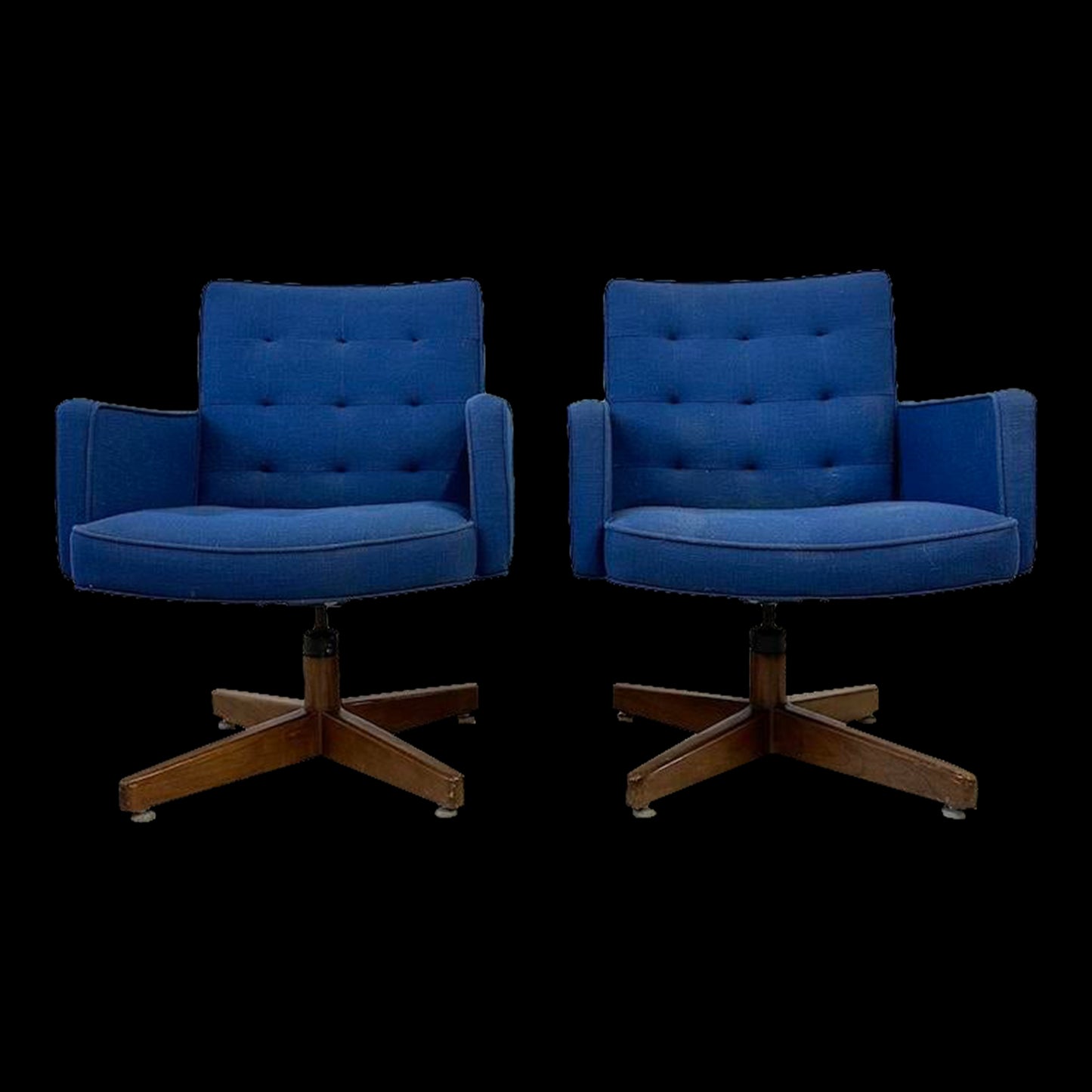 Pair of Blue Swivel Office Arm Chairs by Hibert Risom Knoll Style