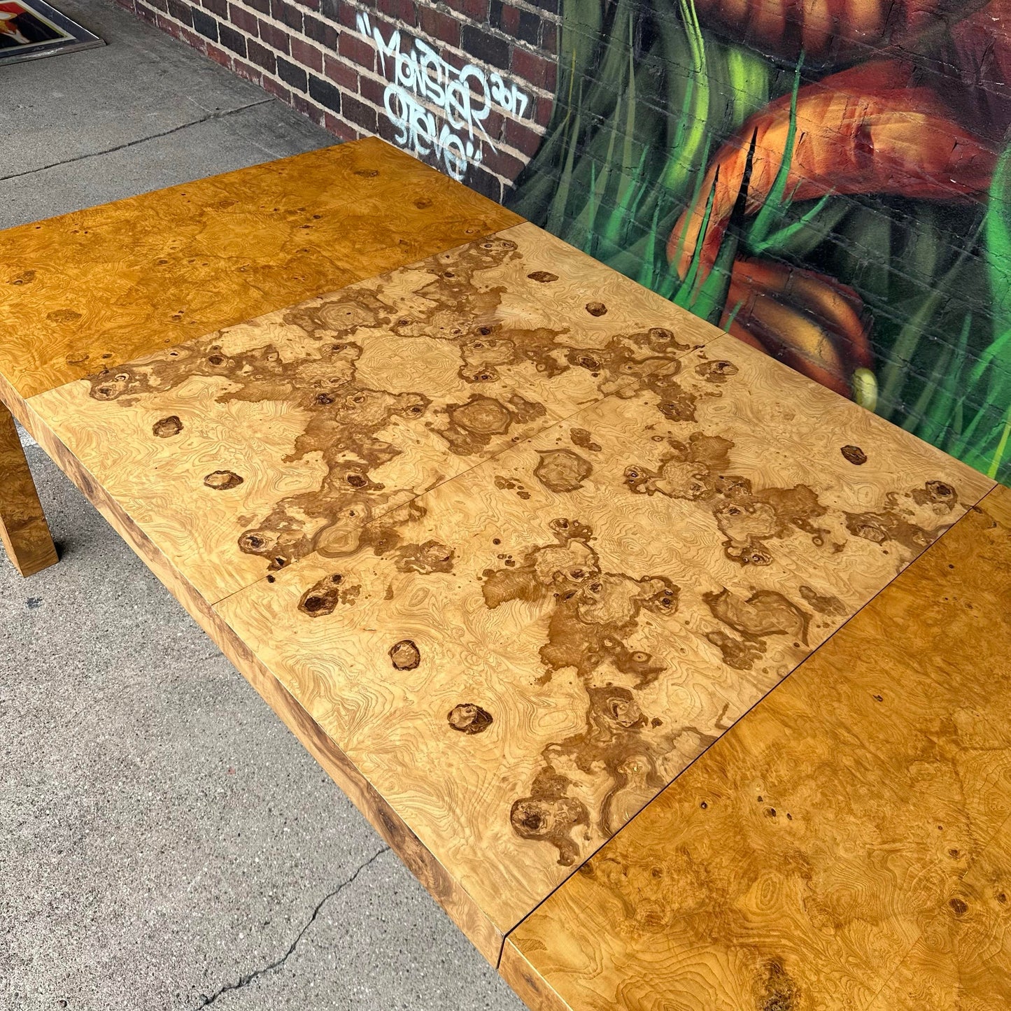 Milo Baughman Burlwood Dining Table Olive Wood