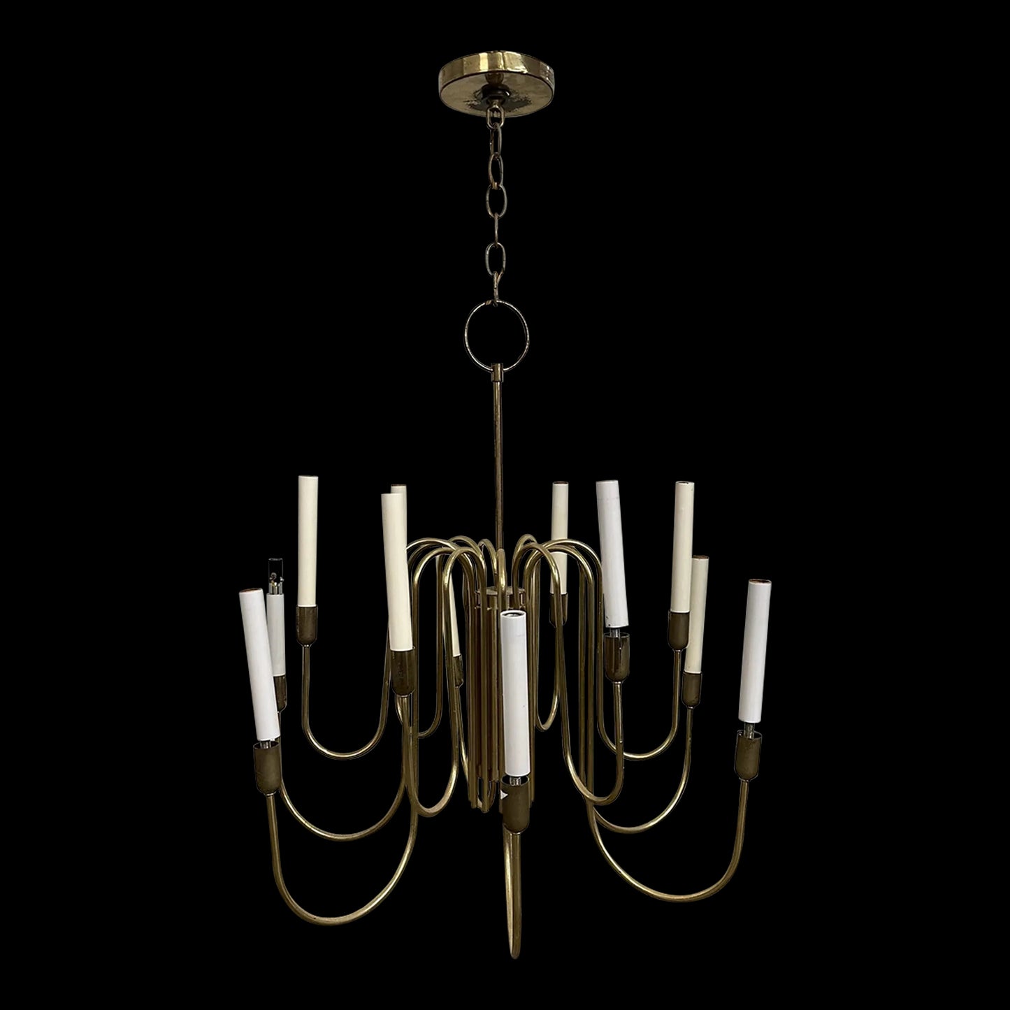 Mid Century Modern Tommi Parzinger Style Brass Chandelier by Lightolier
