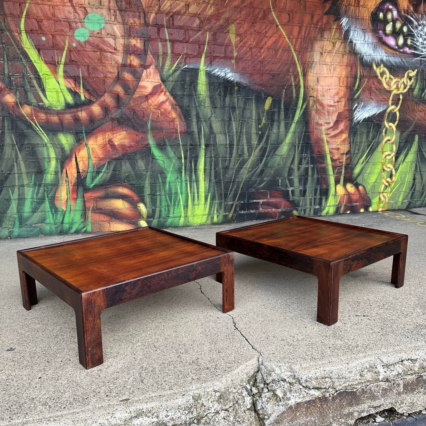 Pair of Danish Mid Century Modern Rosewood Low Profile Side Tables by Neils Eilersen for Illum Wikkelso