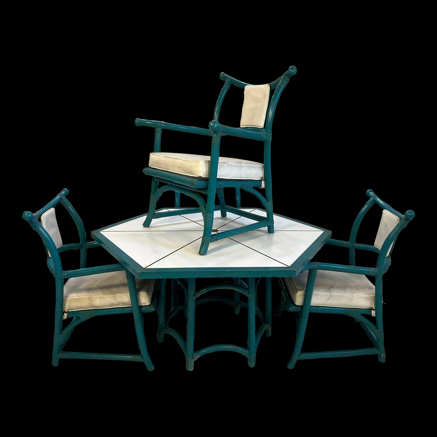 Tommi Parzinger for Willow and Reed Dining Game Set Brass Inlay