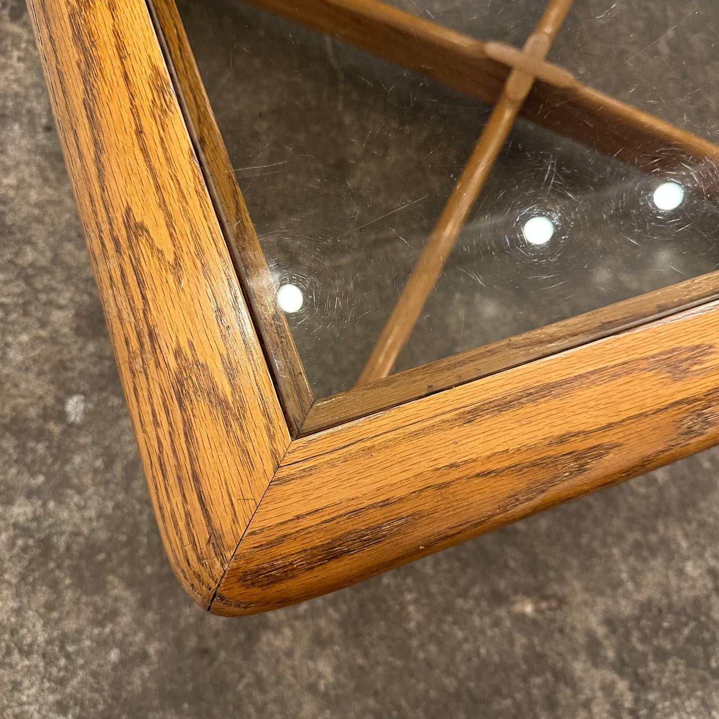 Mid Century Modern Lane Perception Smoked Glass Top and Oak Coffee Table