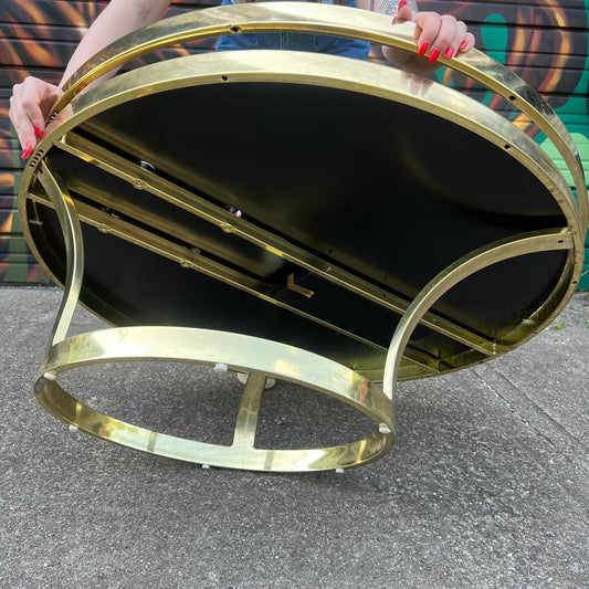 Milo Baughman Black Glass and Brass Two Tier Swivel Coffee Table