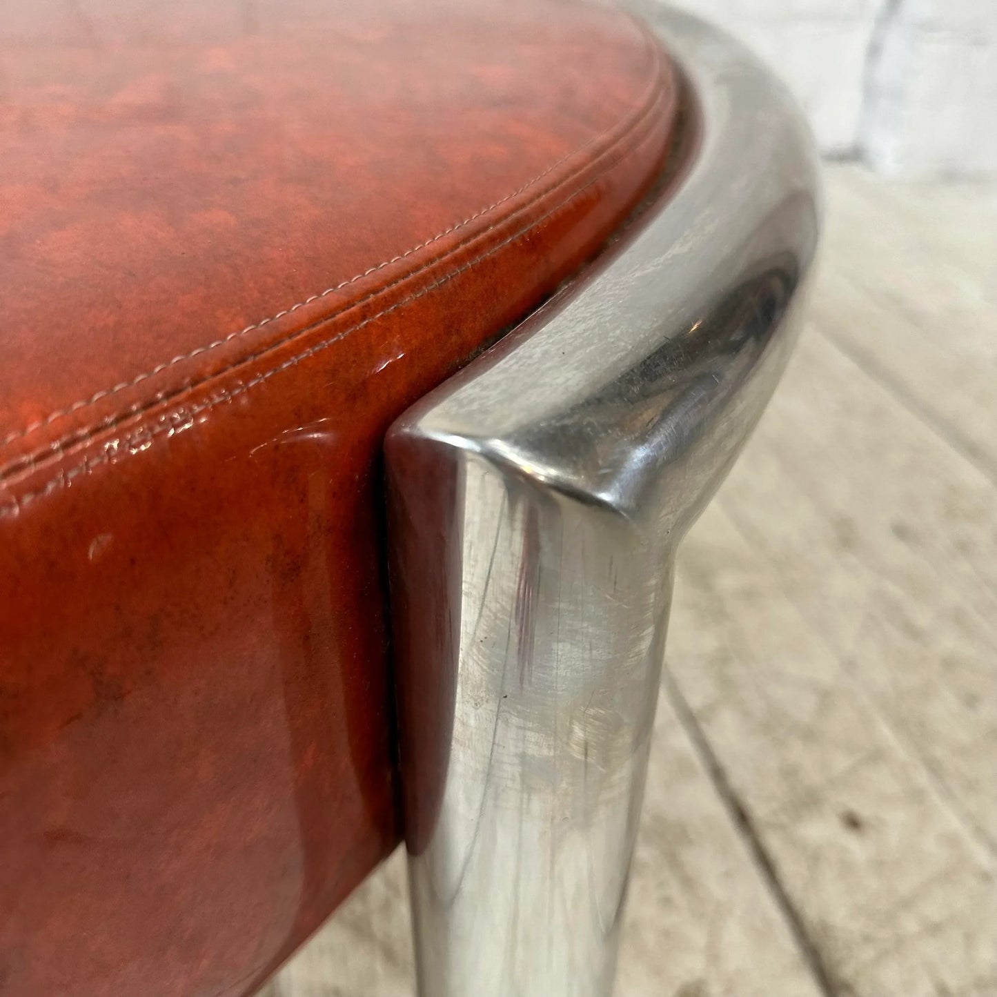 Large Circular Tubular Chrome Bench Ottoman Table Midcentury