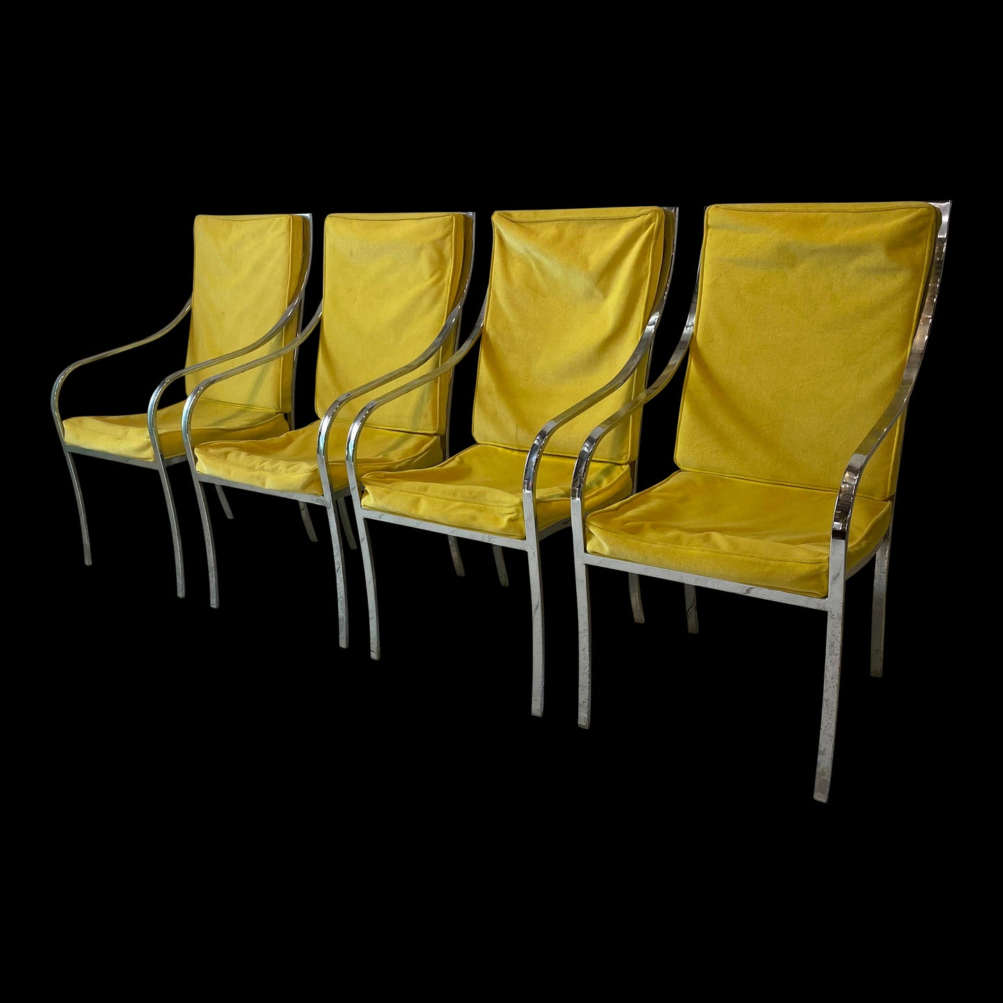 Mid 20th Century Yellow and Chrome Dining Chairs in the Style of Milo Baughman - Set of 4