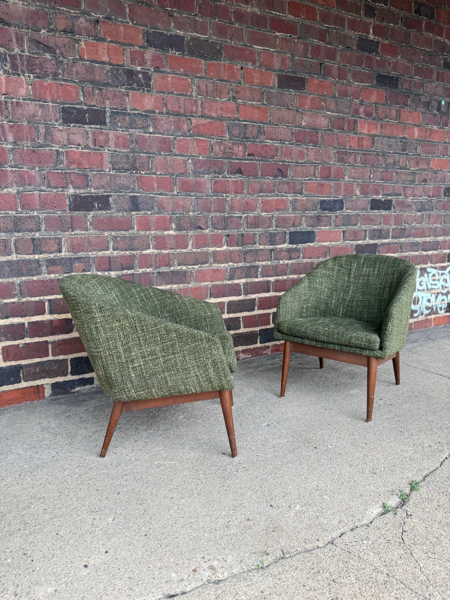Lawrence Peabody for Craft Associates Mid Century Walnut Lounge Chairs - Pair
