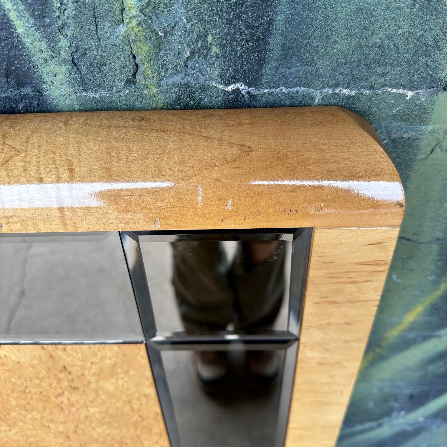 Romweber Mid-Century Mod Bird's-Eye Maple Smoke Glass Queen Headboard