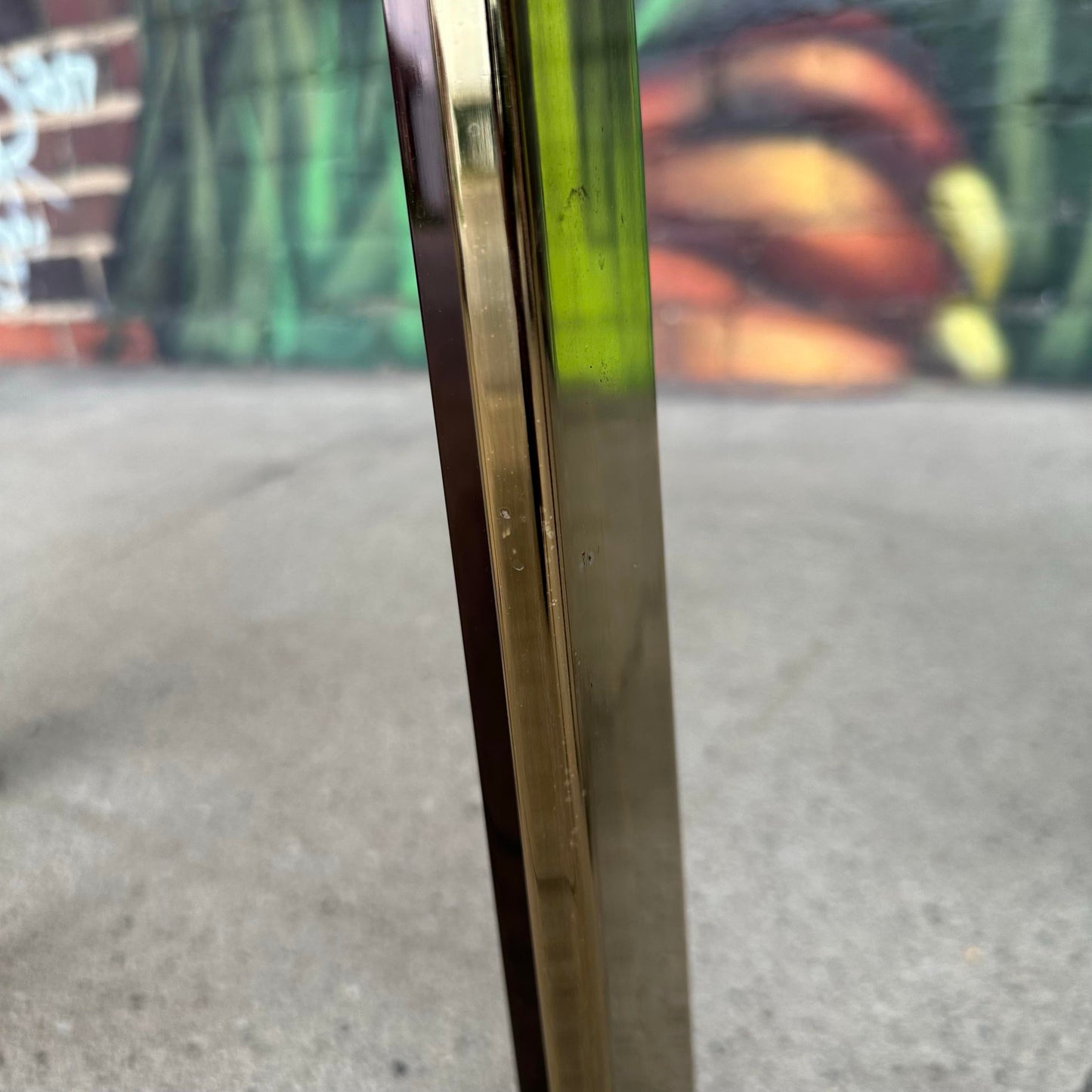 Pair of Glass and Brass and Smoked Chrome Solid Steel Side Tables