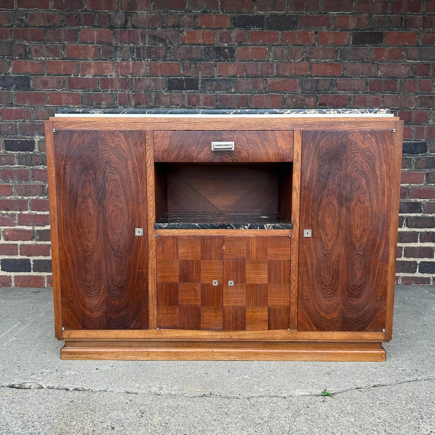 Early 20th Century Rosewood and Marble Bar by Jules Cayette