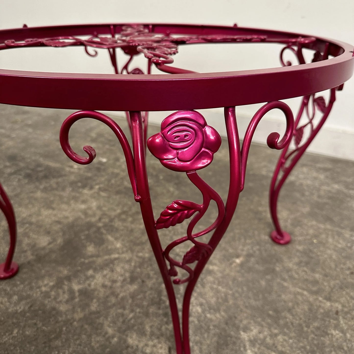 Newly Powder Coated Woodard Chantilly Rose Wrought Iron Outdoor Side Table