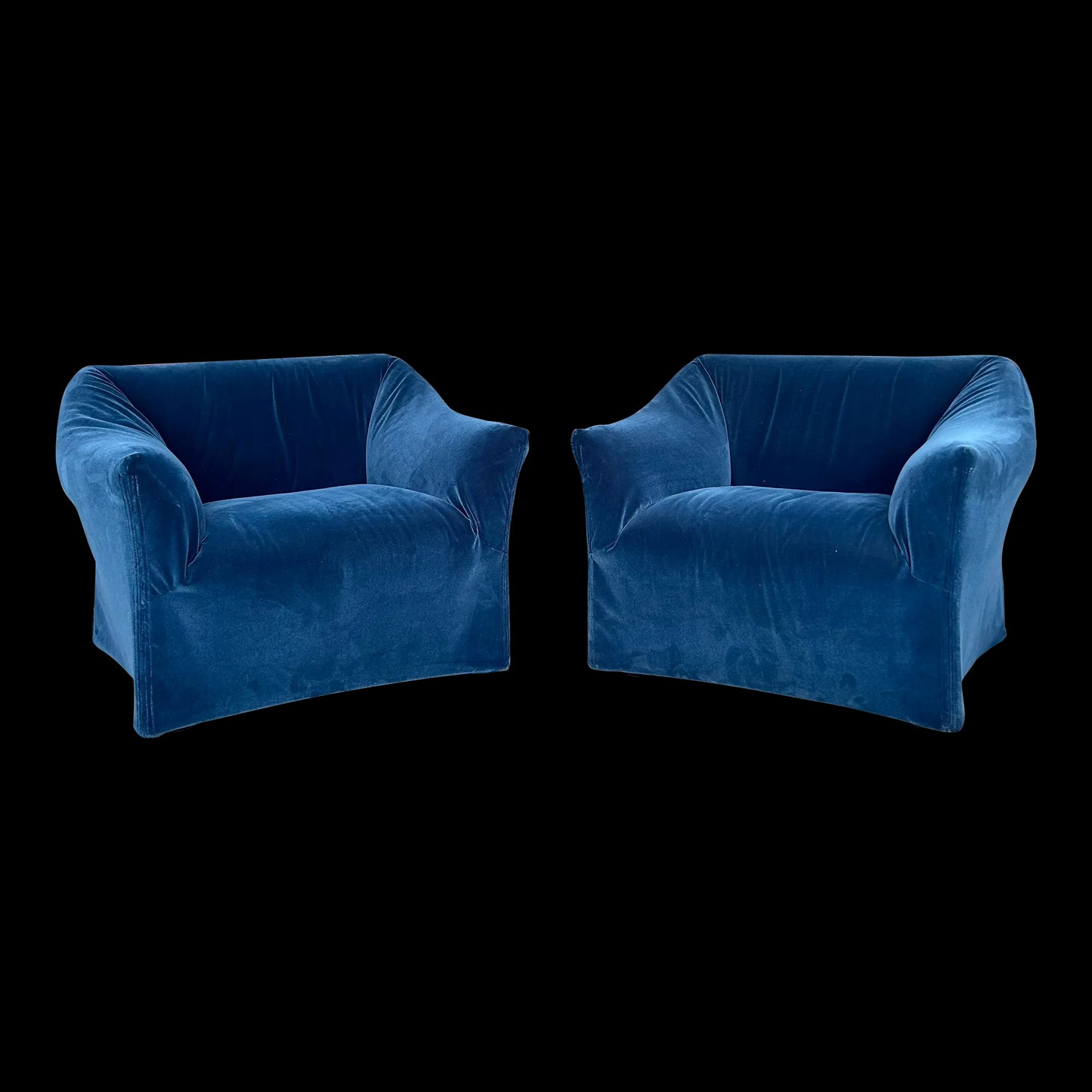 Pair of Mario Bellini Tentazione Lounge Chairs Recovered in Faux Mohair