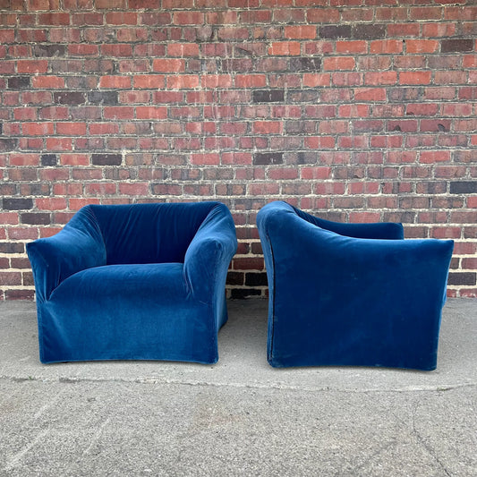 Pair of Mario Bellini Tentazione Lounge Chairs Recovered in Faux Mohair