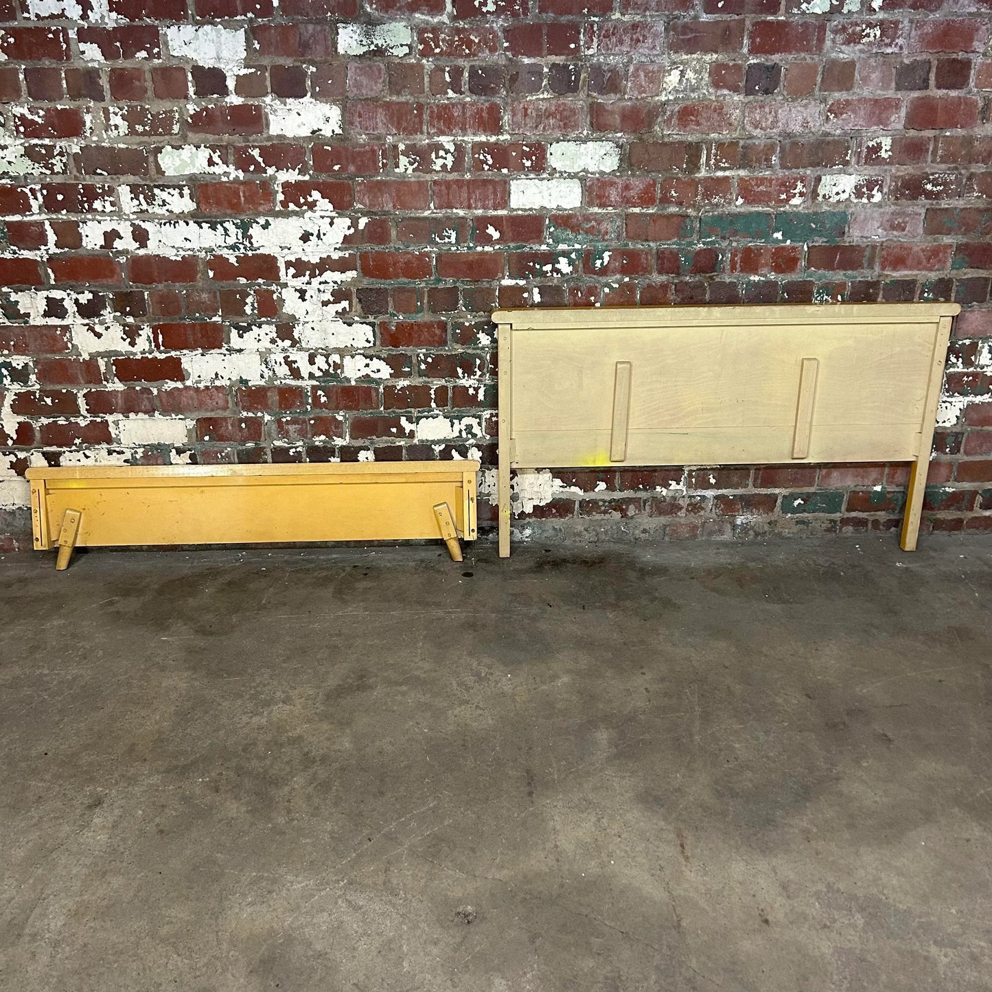 Unique Mid Century Modern Blonde Wood Full Size Headboard and Footboard
