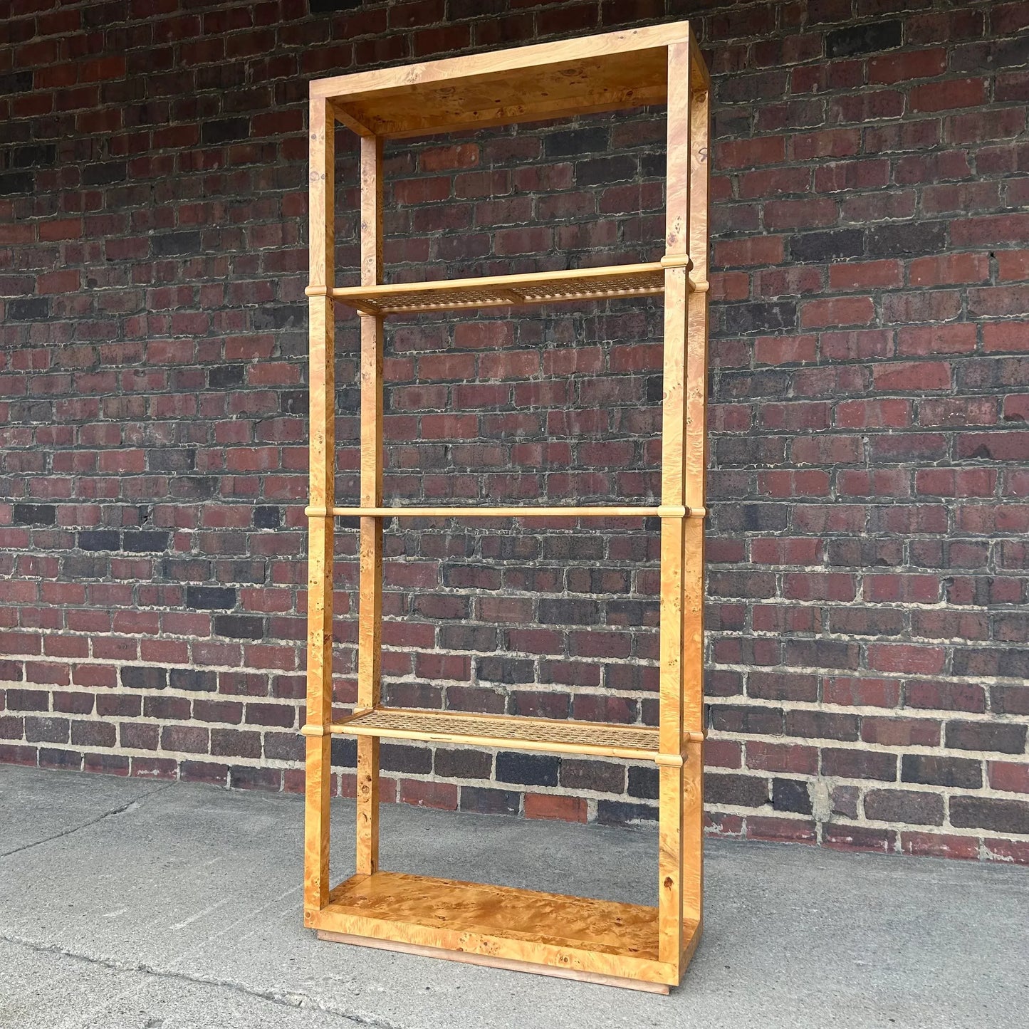 Burlwood and Cane Bookshelf Room Divider