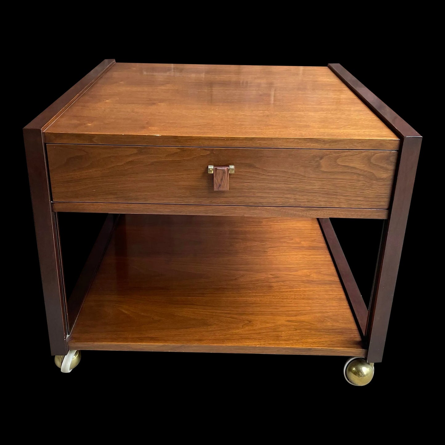 Dunbar End Table on Casters Side Table Rosewood Pull Brass Walnut