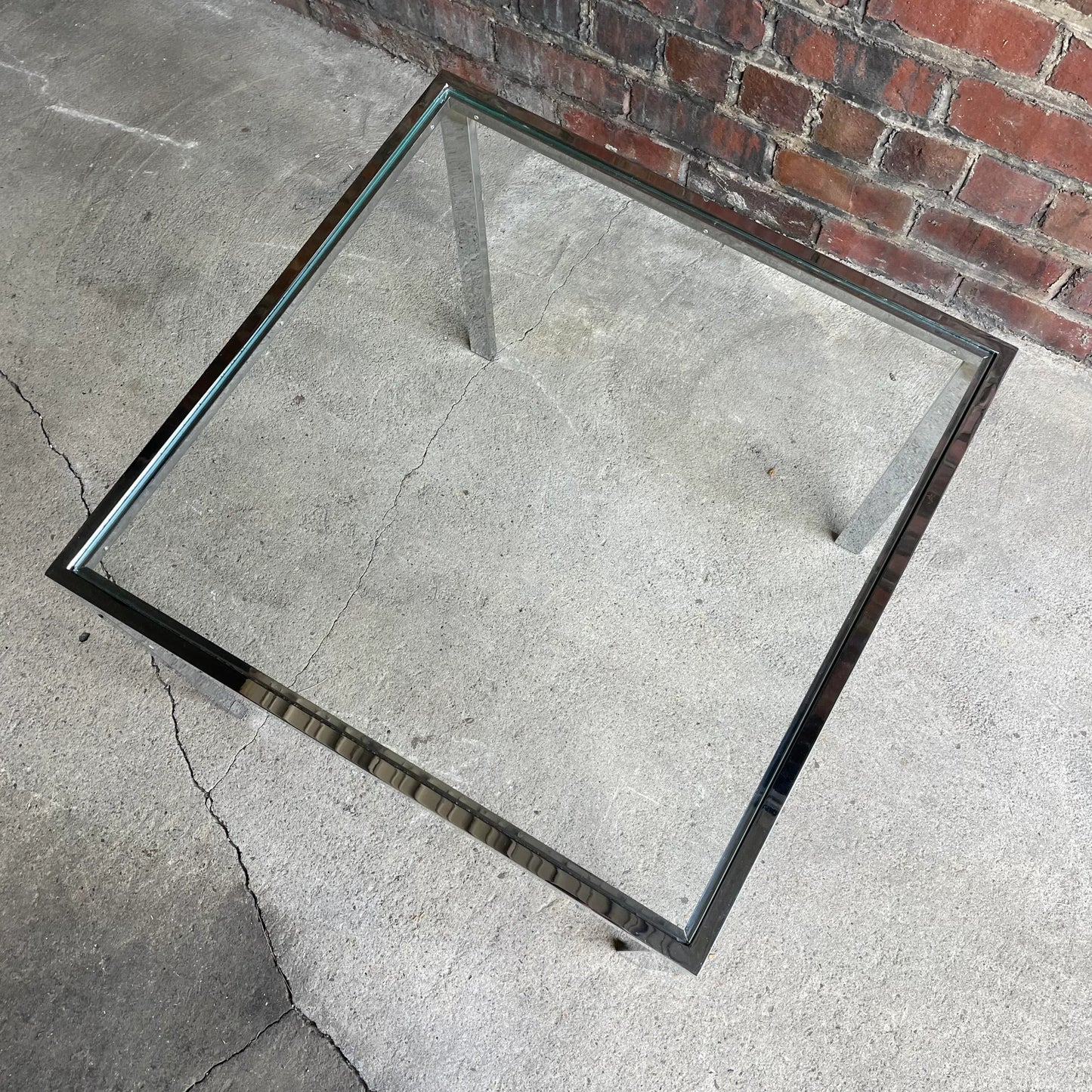 Vintage Chrome Square Side Table In the Style of Milo Baughman
