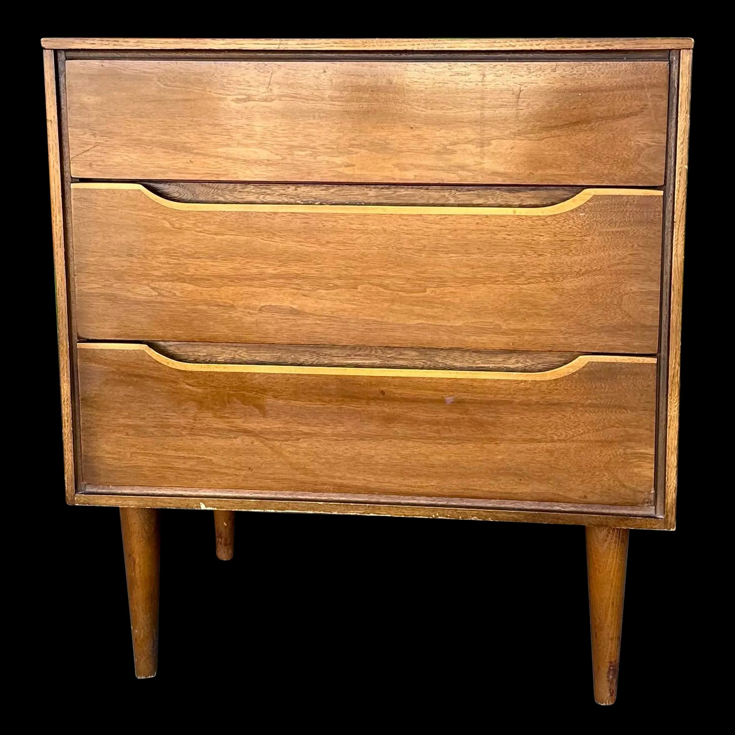 Mid Century Modern Wood Three-Drawer Nightstand