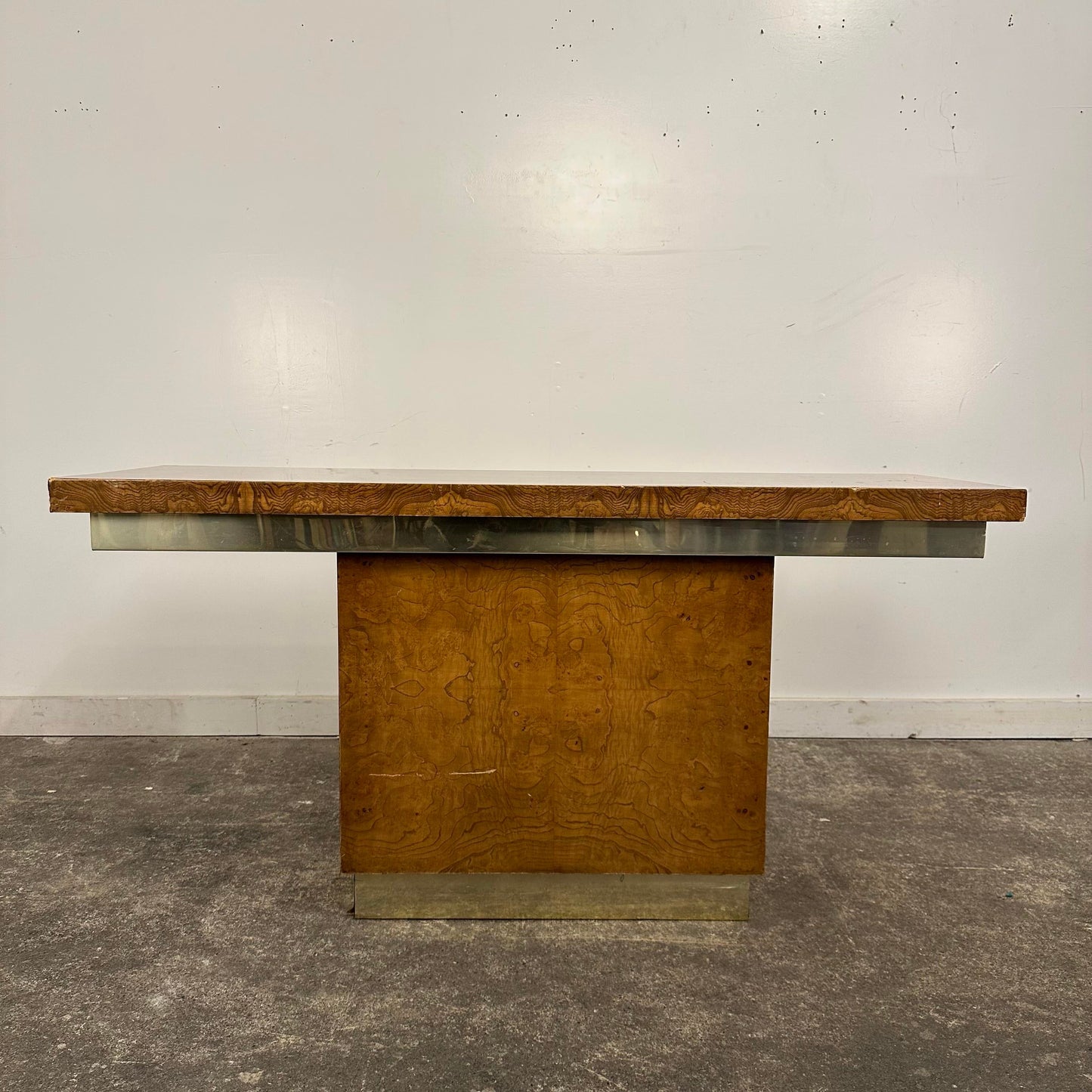 Burlwood and Brass Sofa Table Console Table