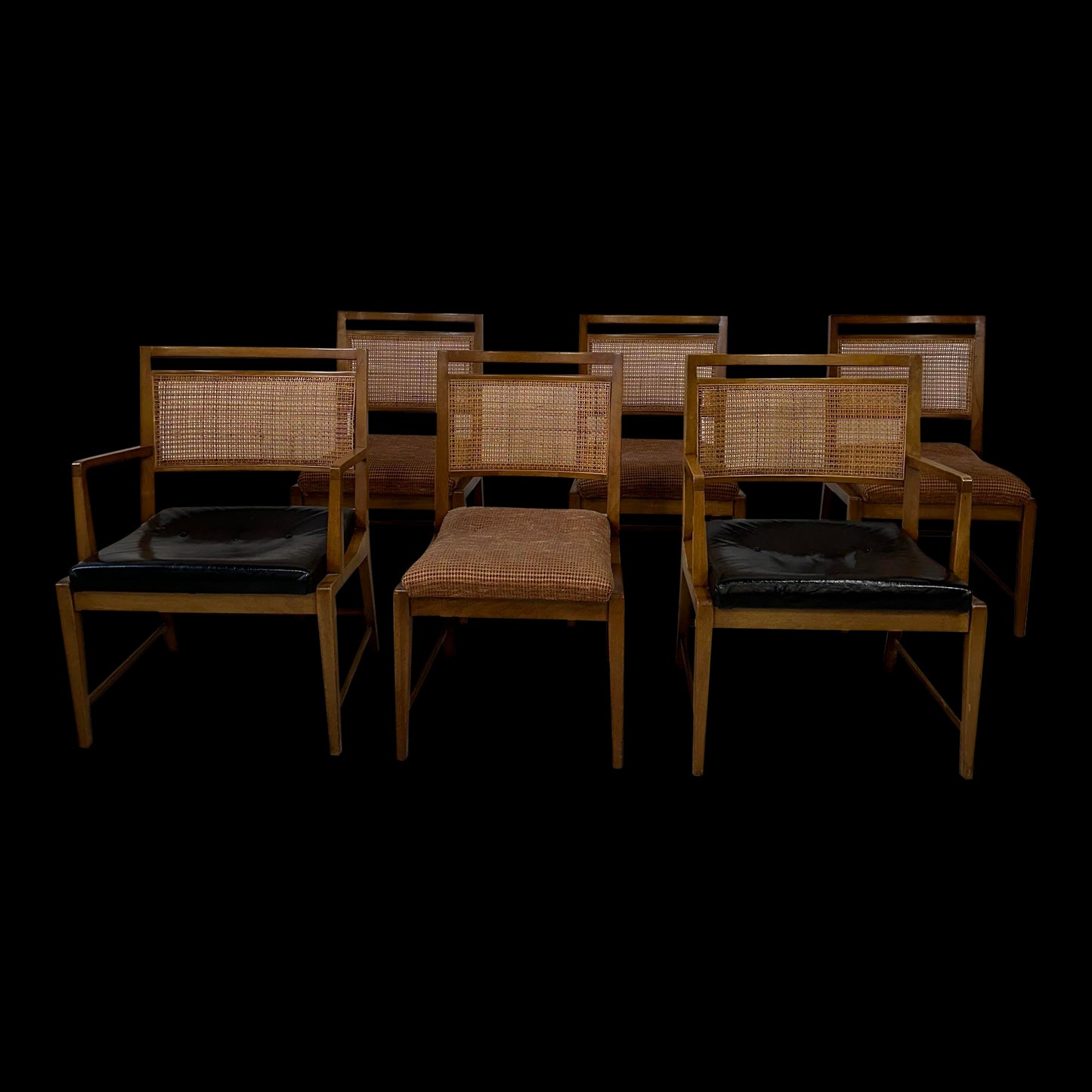 Set of 6 Cane Backed Dining Chairs 2 Arms 4 Side