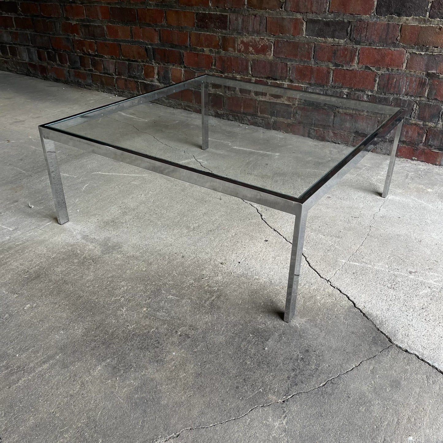 Vintage Chrome Square Coffee Table Milo Baughman Style.