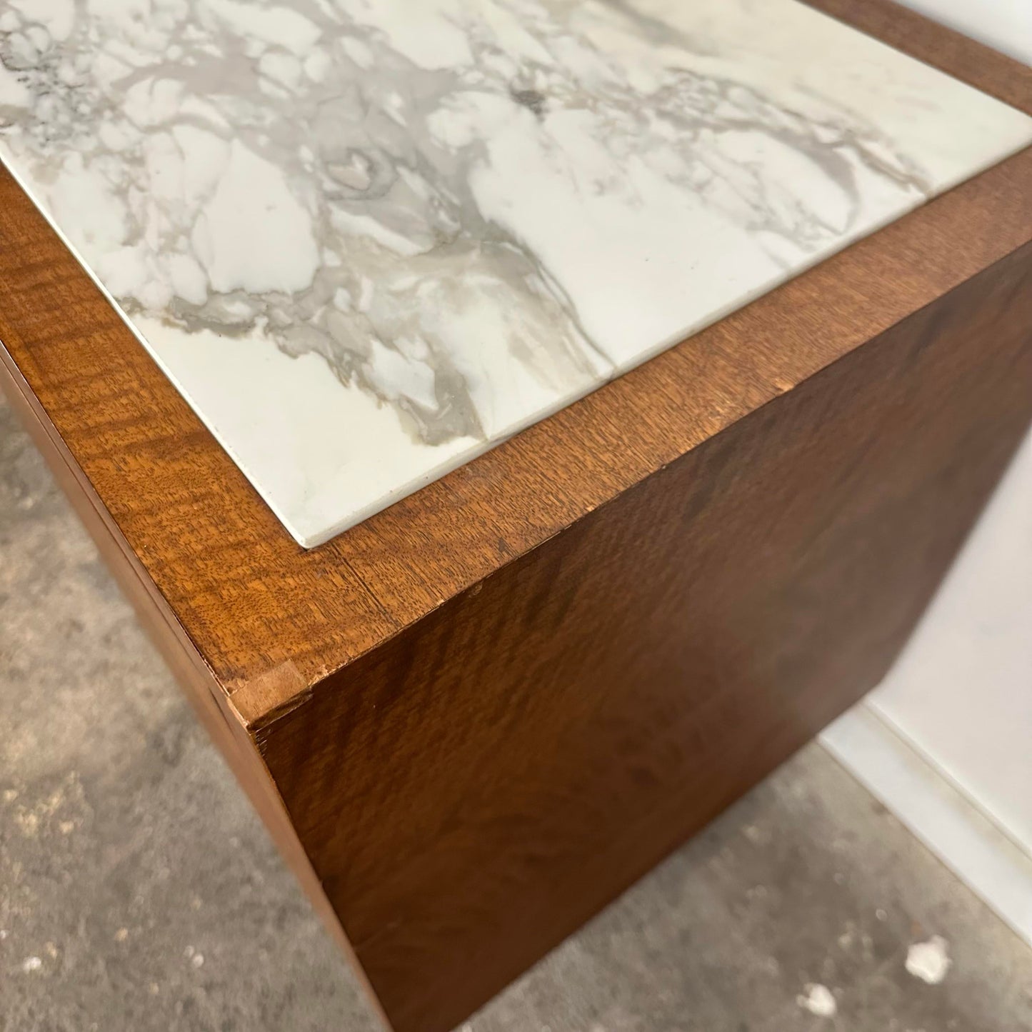 Mid Century Modern Helikon Walnut Chrome and Marble Credenza