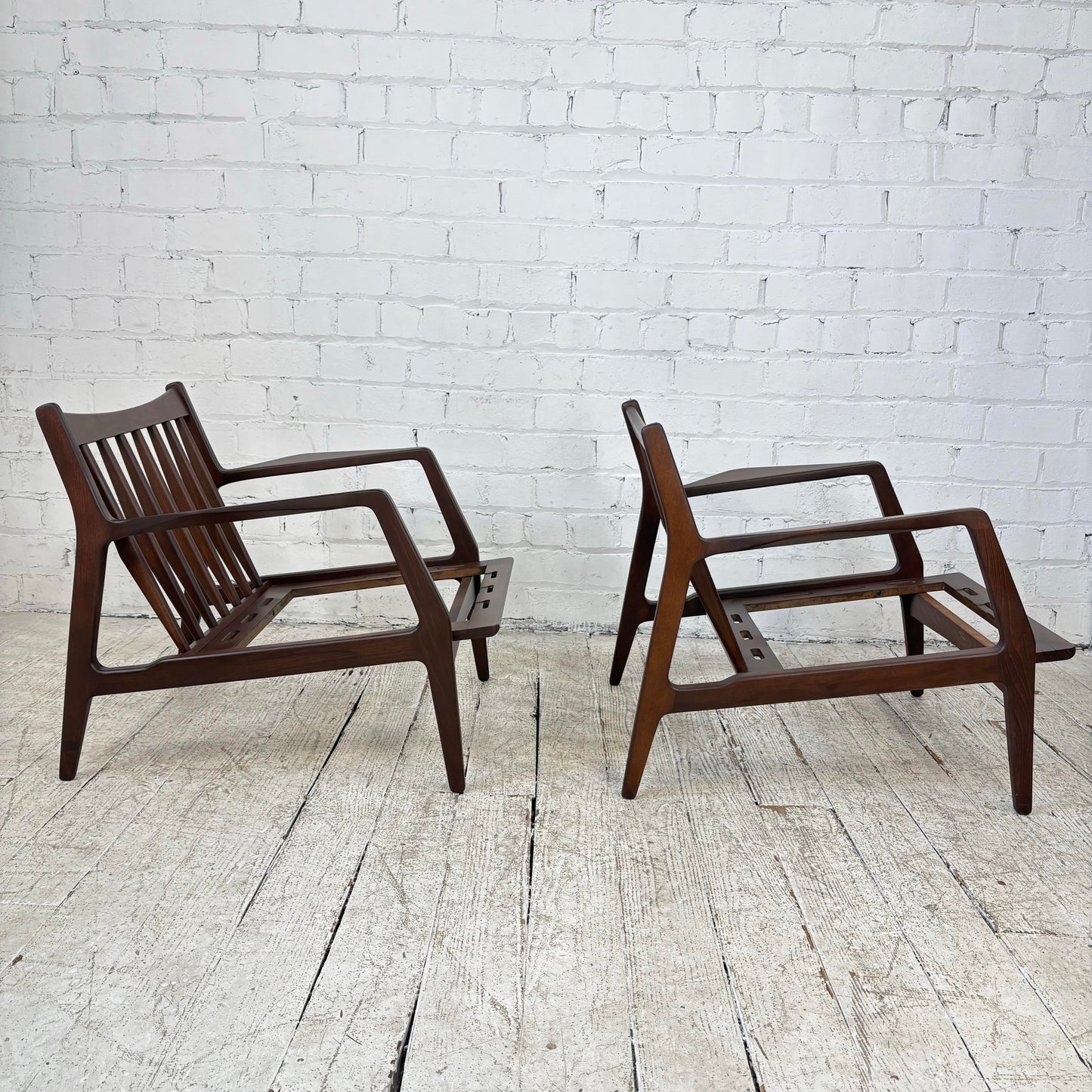 Pair of Mid Century Danish Modern Ib Kofod Larsen for Selig Walnut Lounge Chairs