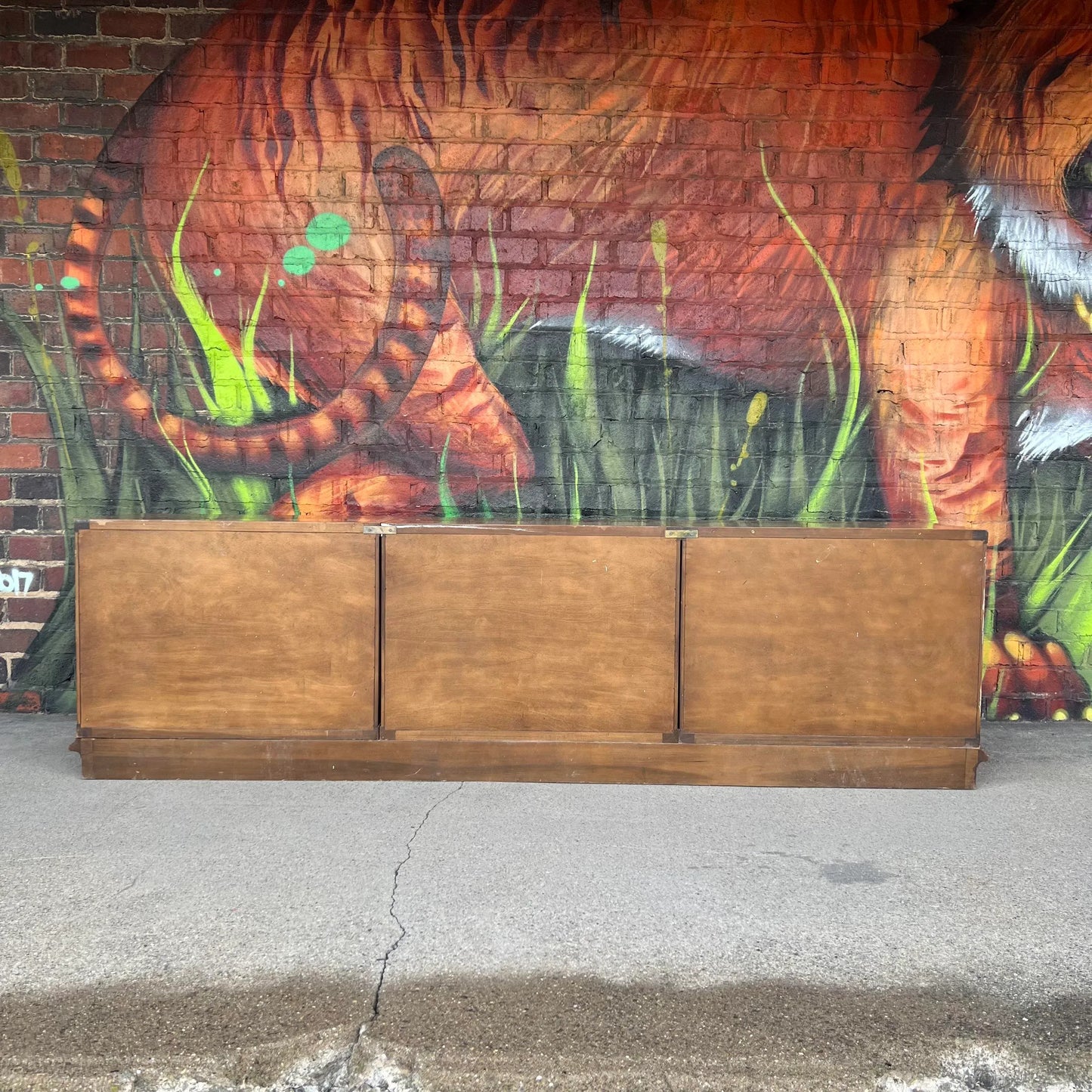 Large Refinished Burlwood Mastercraft Credenza Brass Hardware