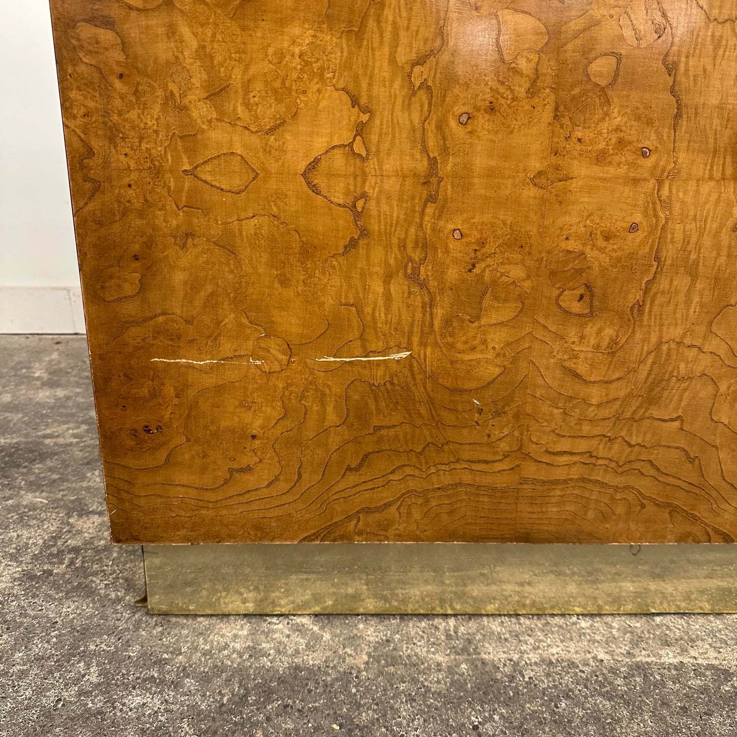 Burlwood and Brass Sofa Table Console Table