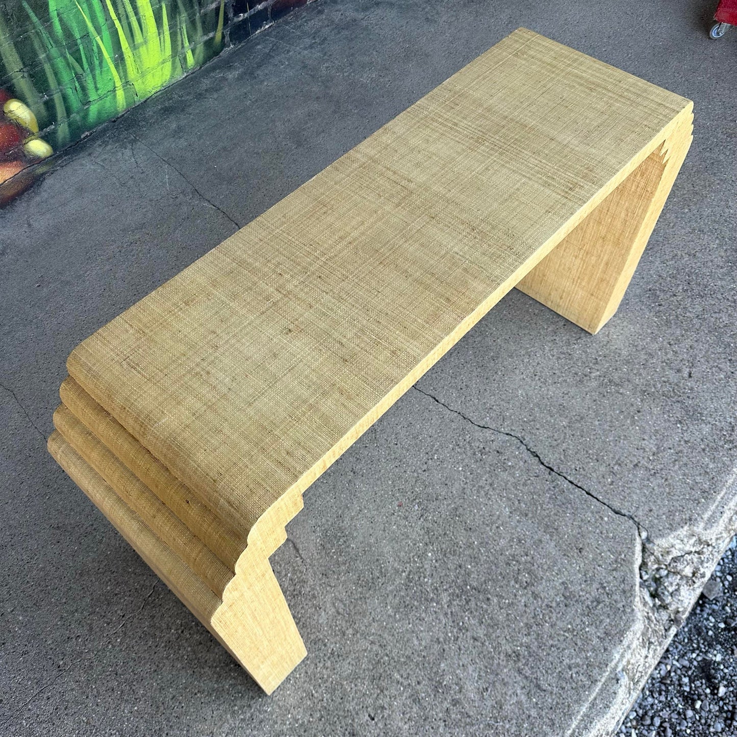 Post Modern Grass Cloth Sofa Console Table