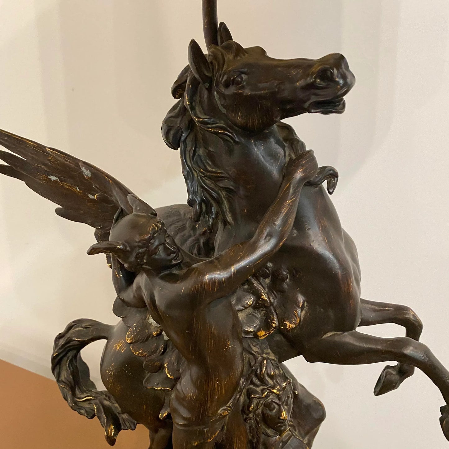 Emile Picault Bronze Sculpted Pegasus Lamp