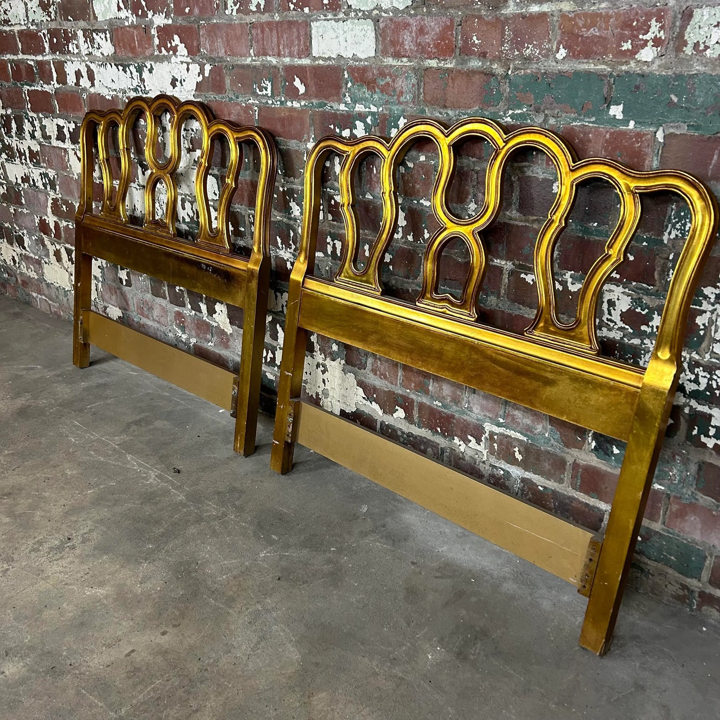 Pair of French Provincial Gold Twin Size Headboards Hollywood Regency