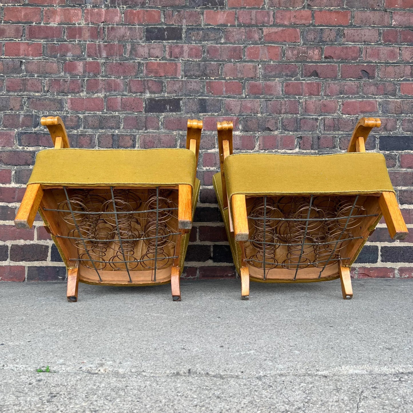 Pair of European Art Deco Green Arm Chairs