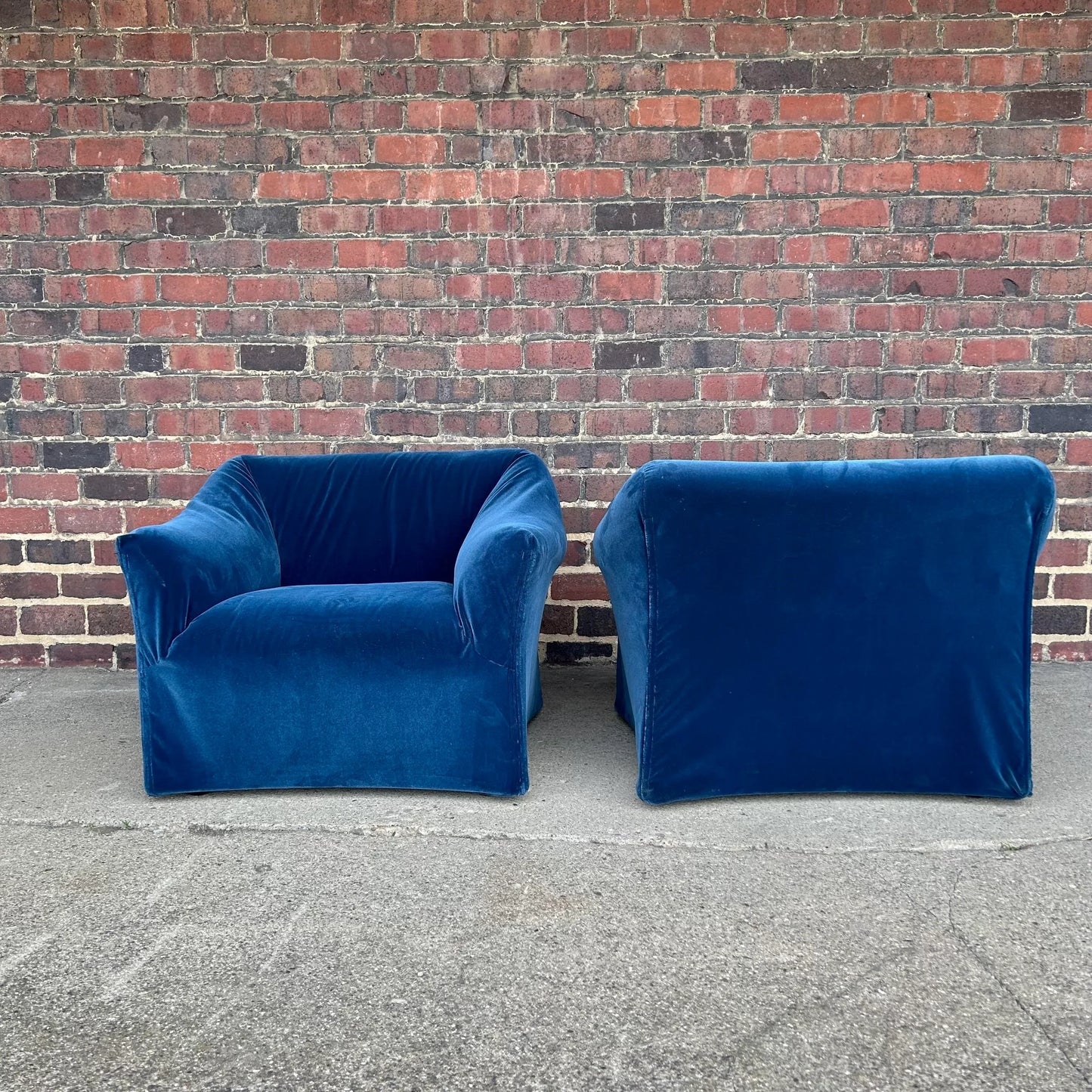 Pair of Mario Bellini Tentazione Lounge Chairs Recovered in Faux Mohair