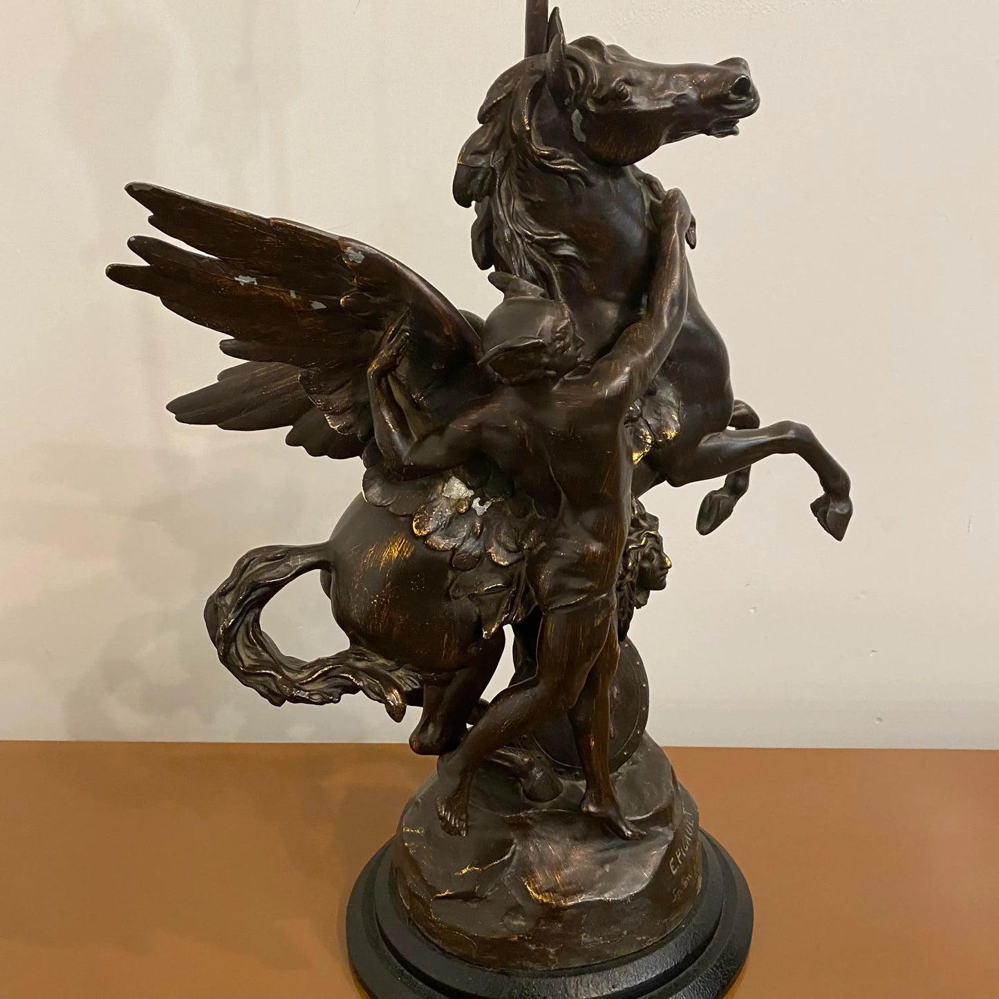 Emile Picault Bronze Sculpted Pegasus Lamp