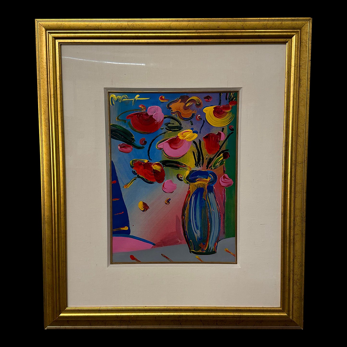 Peter Max, Faciliti-Link: Flowers, Mixed Media Painting With Acrylic and Lithography on Paper