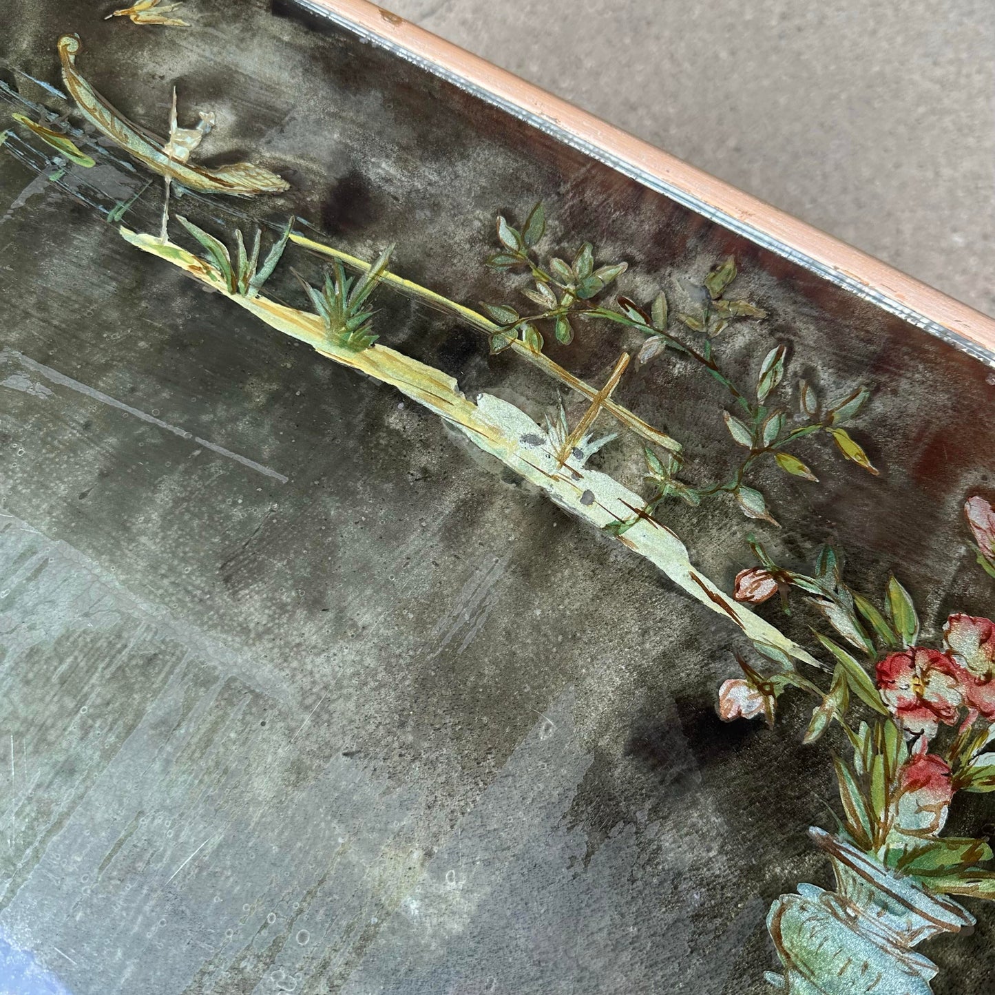 Square Asian Style Hand-Painted Mirrored Coffee Table