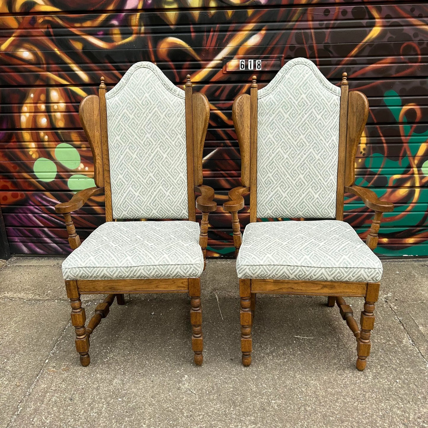 Pair of Classic Antique Wing Style Arm Chairs Recovered