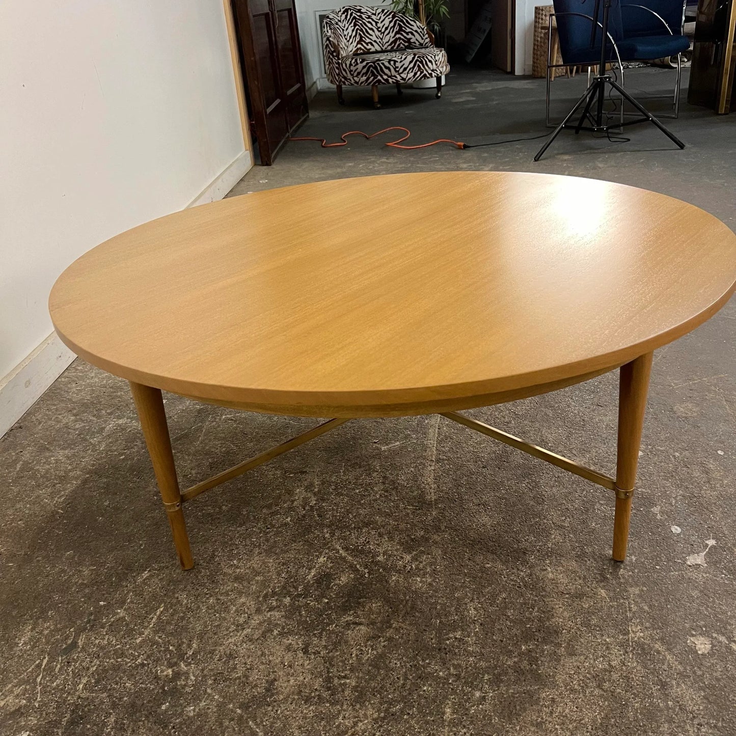 Paul McCobb for Calvin Refinished Coffee Table With Brass Stretchers