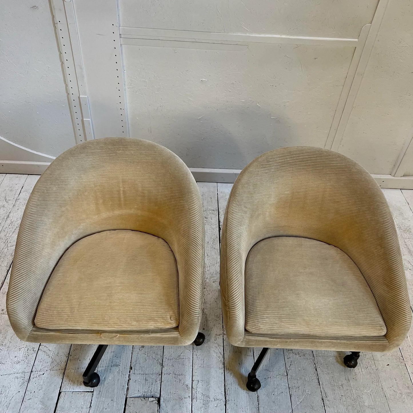 Pair of George Kasparian Cream Office Chairs Swivel Tilt