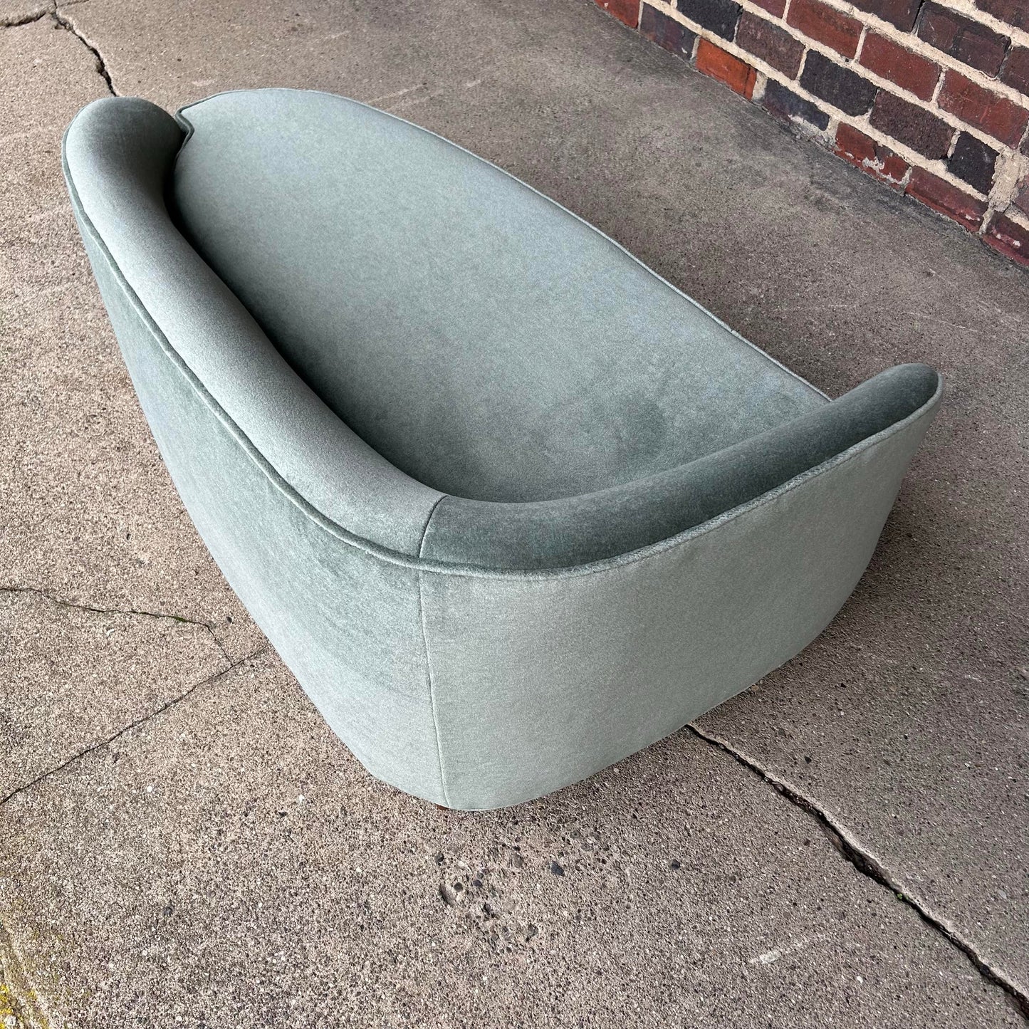 Vintage Chaise Lounge Covered in a Lush Velvet Faux Mohair Light Blue Green