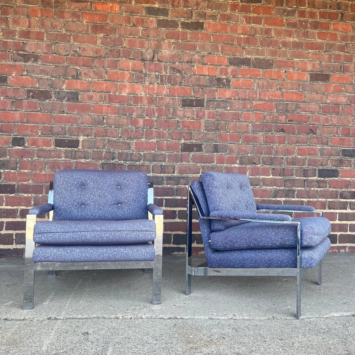 Pair of 80s Cy Mann Chrome Based Club Chairs Milo Baughman Style