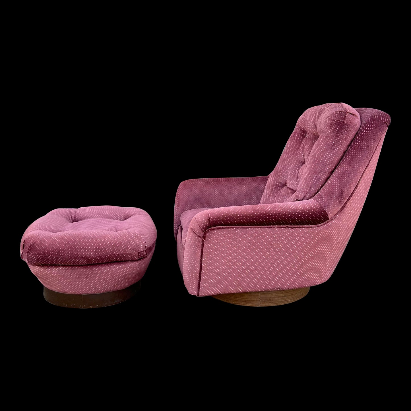 Milo Baughman Style Swivel Lounge Chair With Ottoman